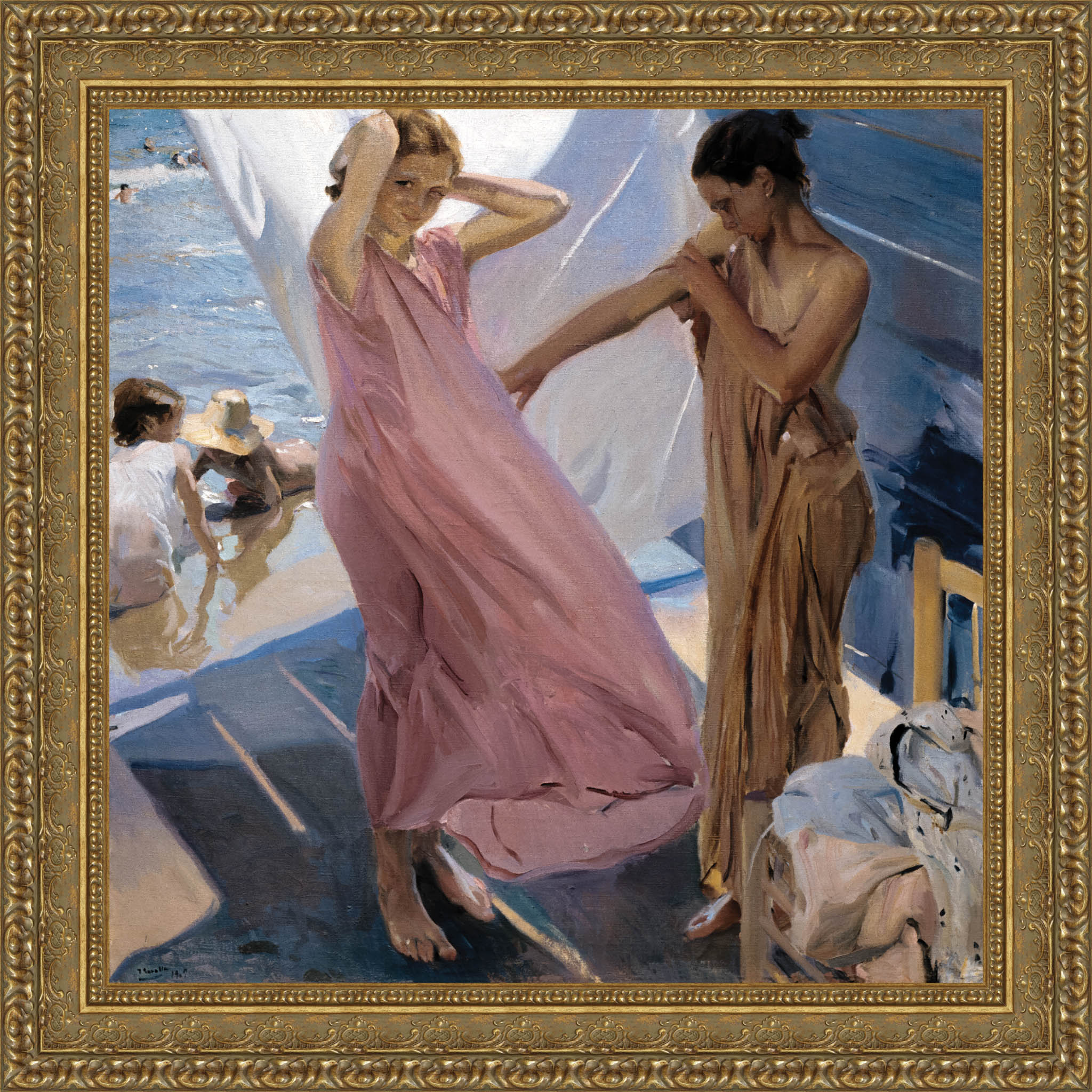 After Bathing Valencia by Joaquín Sorolla — Framed Giclee Canvas Print | Canvas Classics