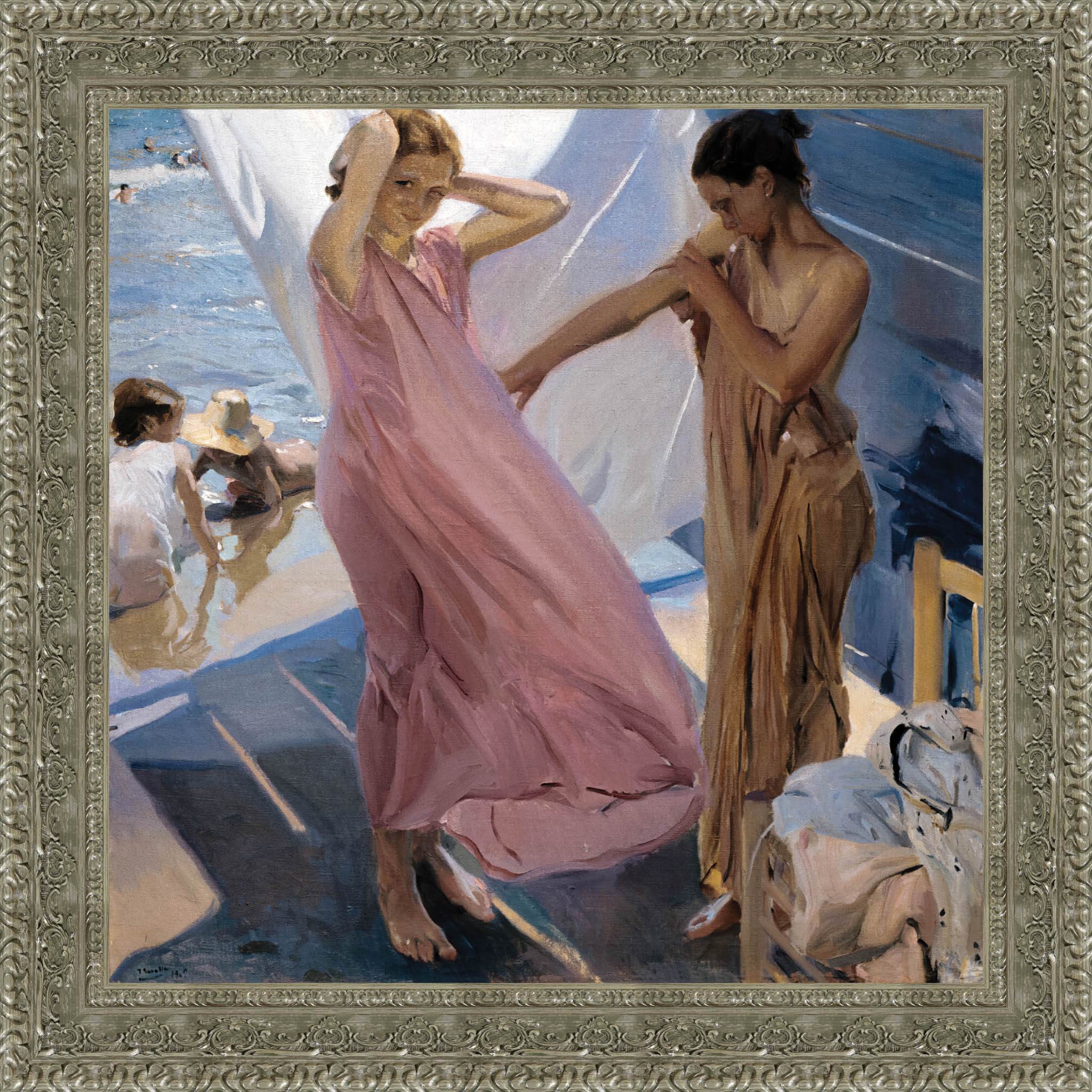 After Bathing Valencia by Joaquín Sorolla — Framed Giclee Canvas Print | Canvas Classics