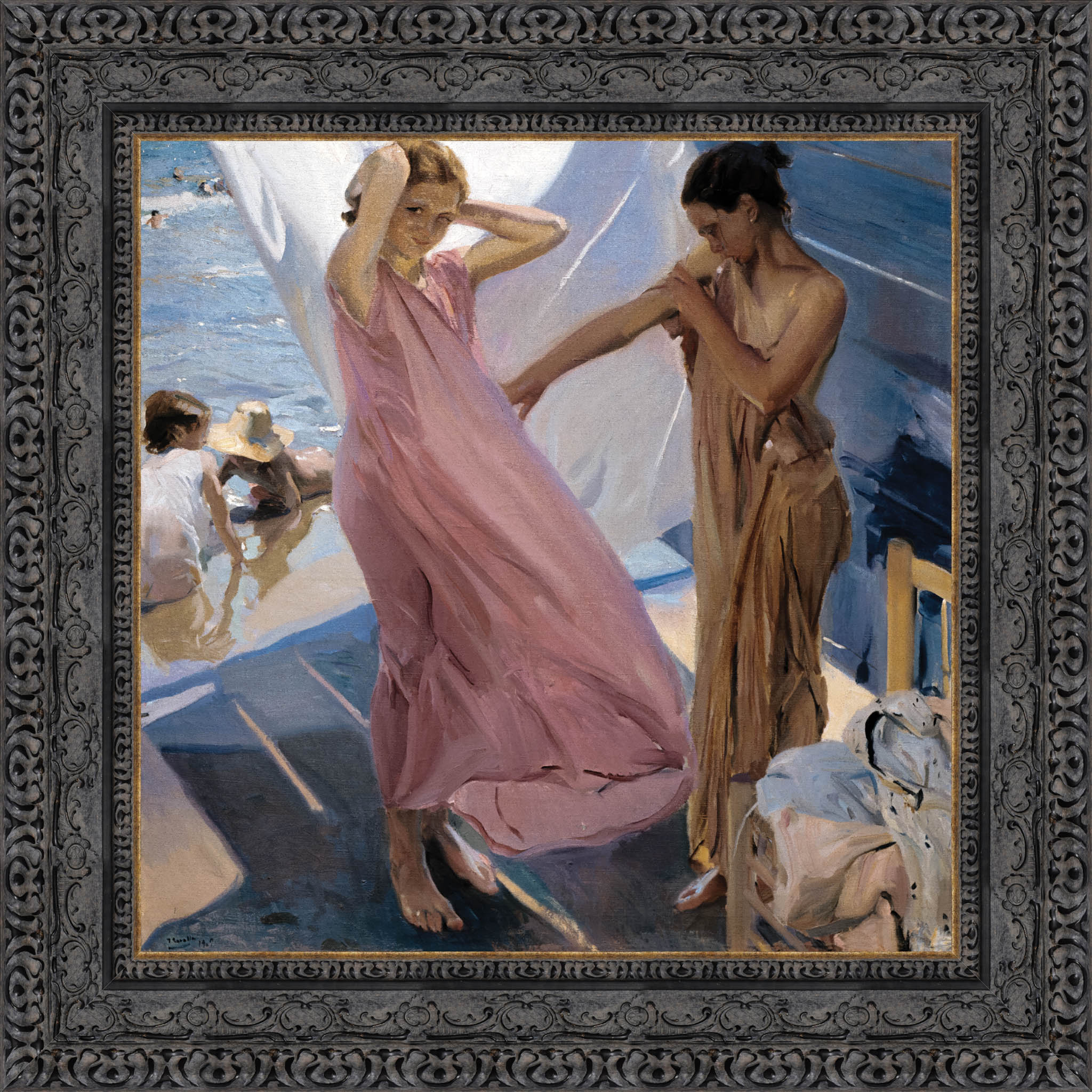 After Bathing Valencia by Joaquín Sorolla — Framed Giclee Canvas Print | Canvas Classics