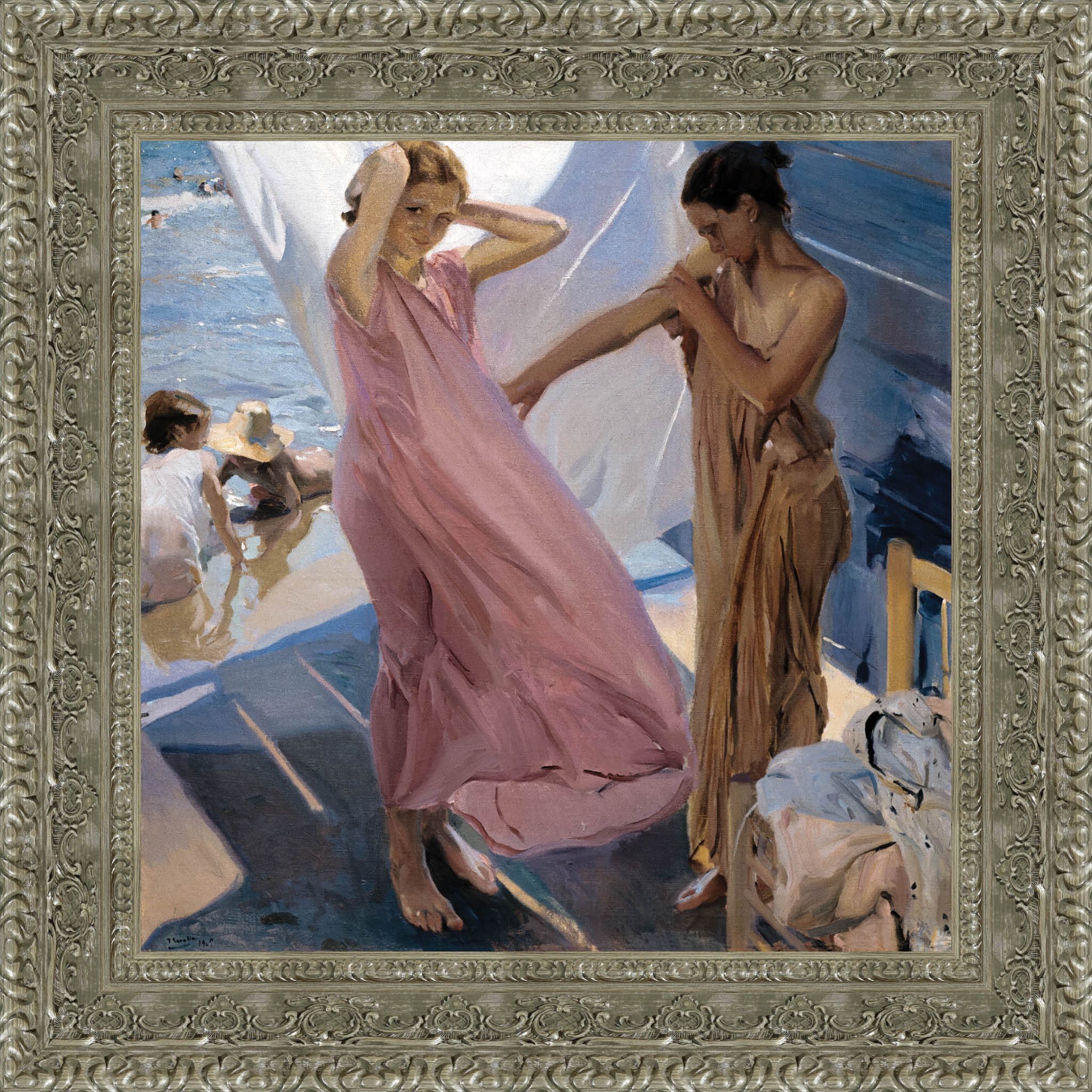 After Bathing Valencia by Joaquín Sorolla — Framed Giclee Canvas Print | Canvas Classics
