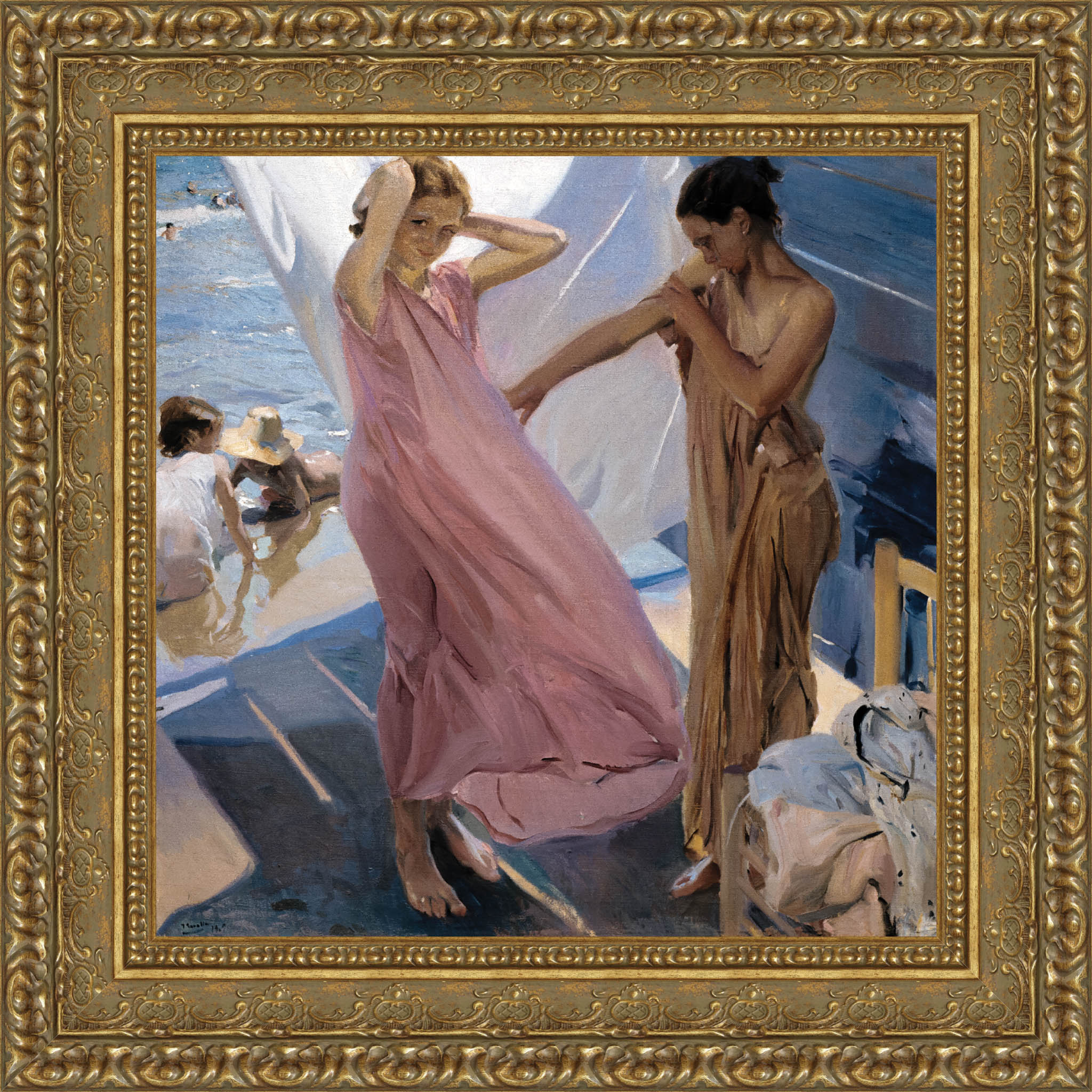 After Bathing Valencia by Joaquín Sorolla — Framed Giclee Canvas Print | Canvas Classics