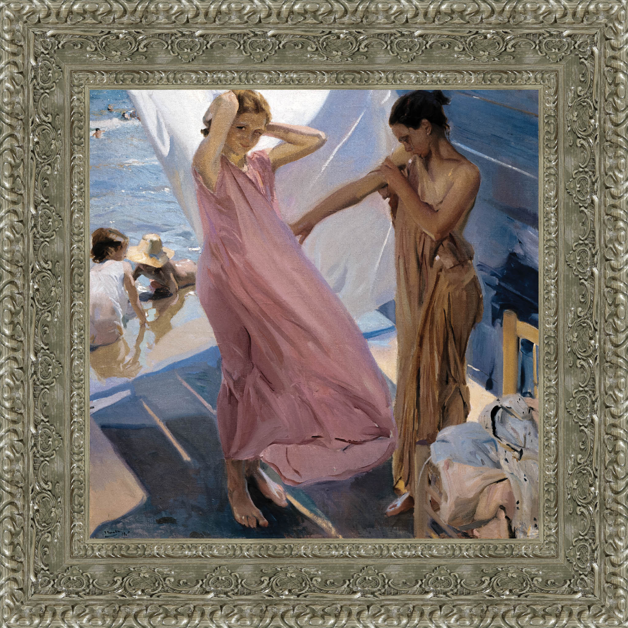 After Bathing Valencia by Joaquín Sorolla — Framed Giclee Canvas Print | Canvas Classics