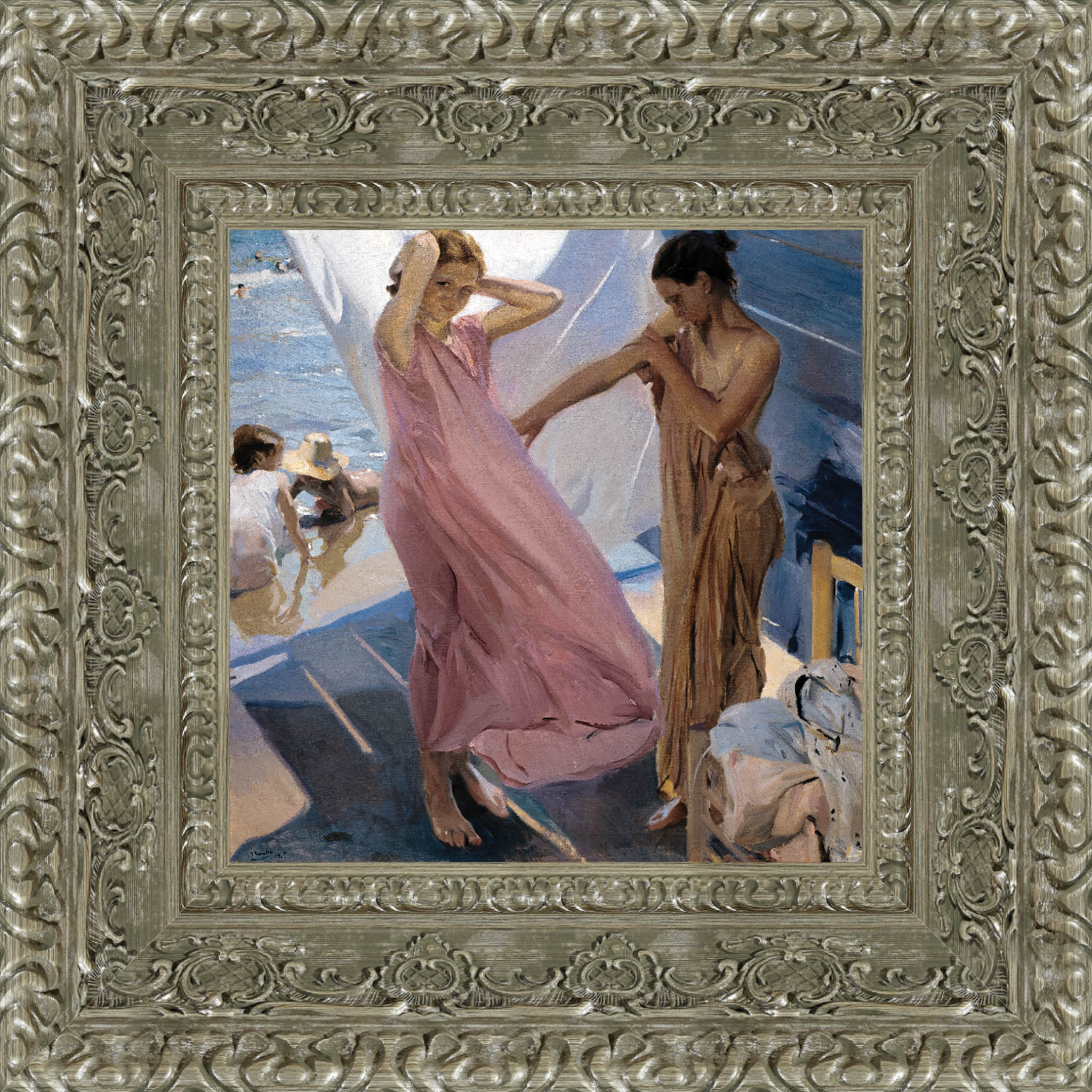 After Bathing Valencia by Joaquín Sorolla — Framed Giclee Canvas Print | Canvas Classics