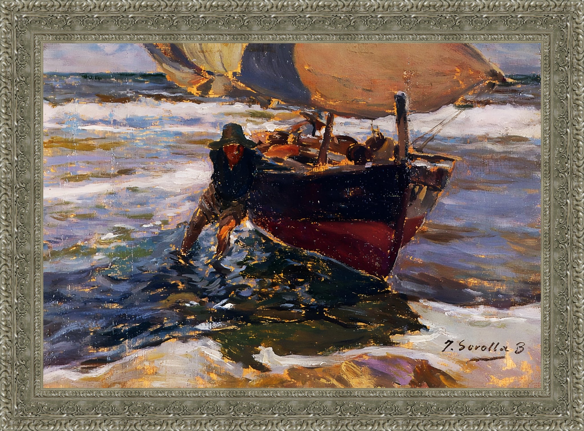 Beaching the Boat – Estate – Silver Frame by Sorolla
