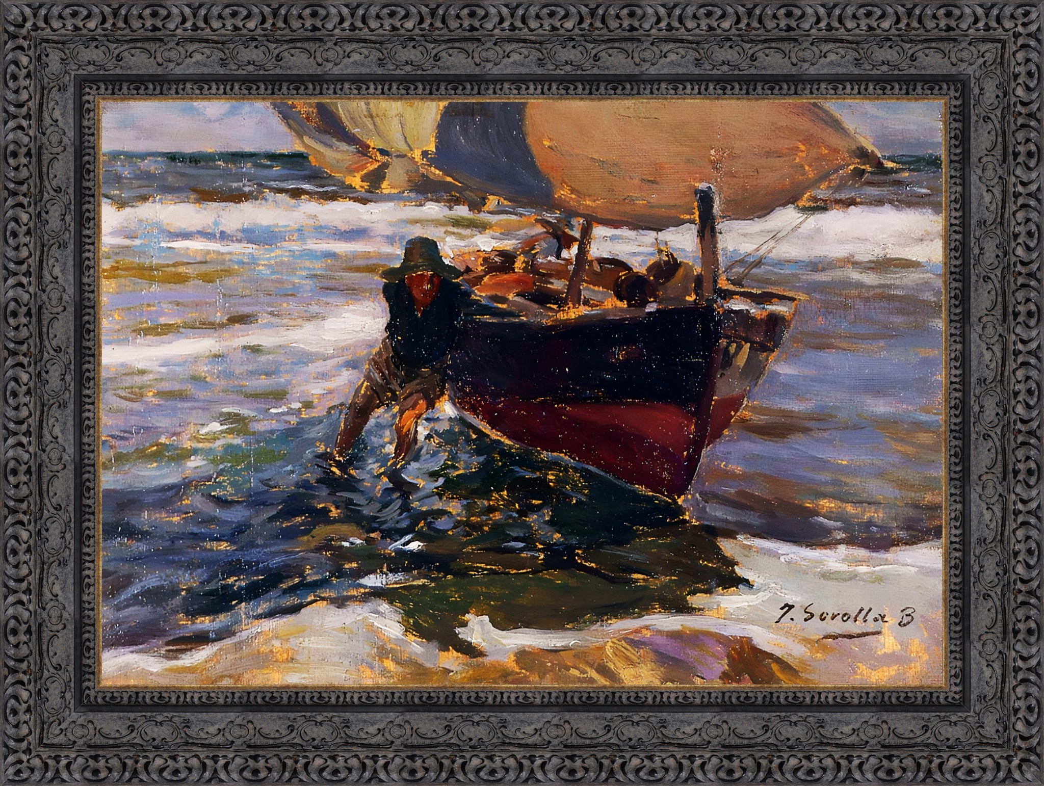 Beaching the Boat – Large – Dark Bronze Frame by Sorolla
