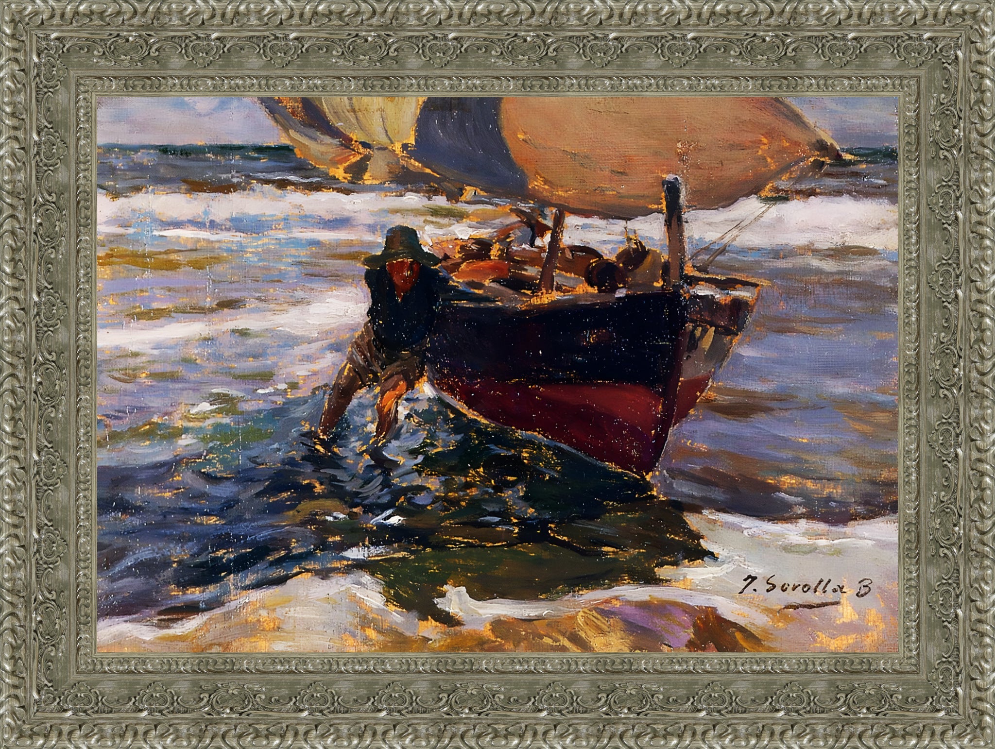 Beaching the Boat – Large – Silver Frame by Sorolla