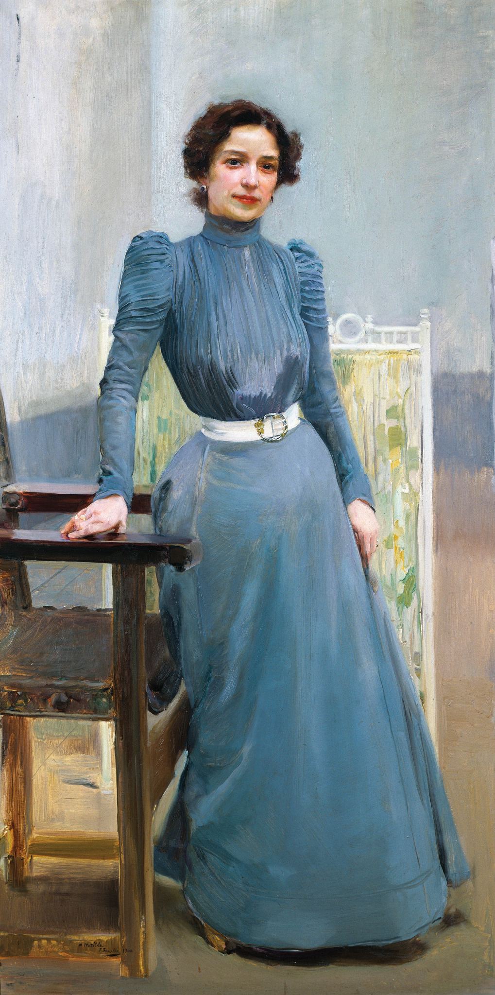 Clotilde In A Grey Dress – Joaquín Sorolla, 1900, framed
