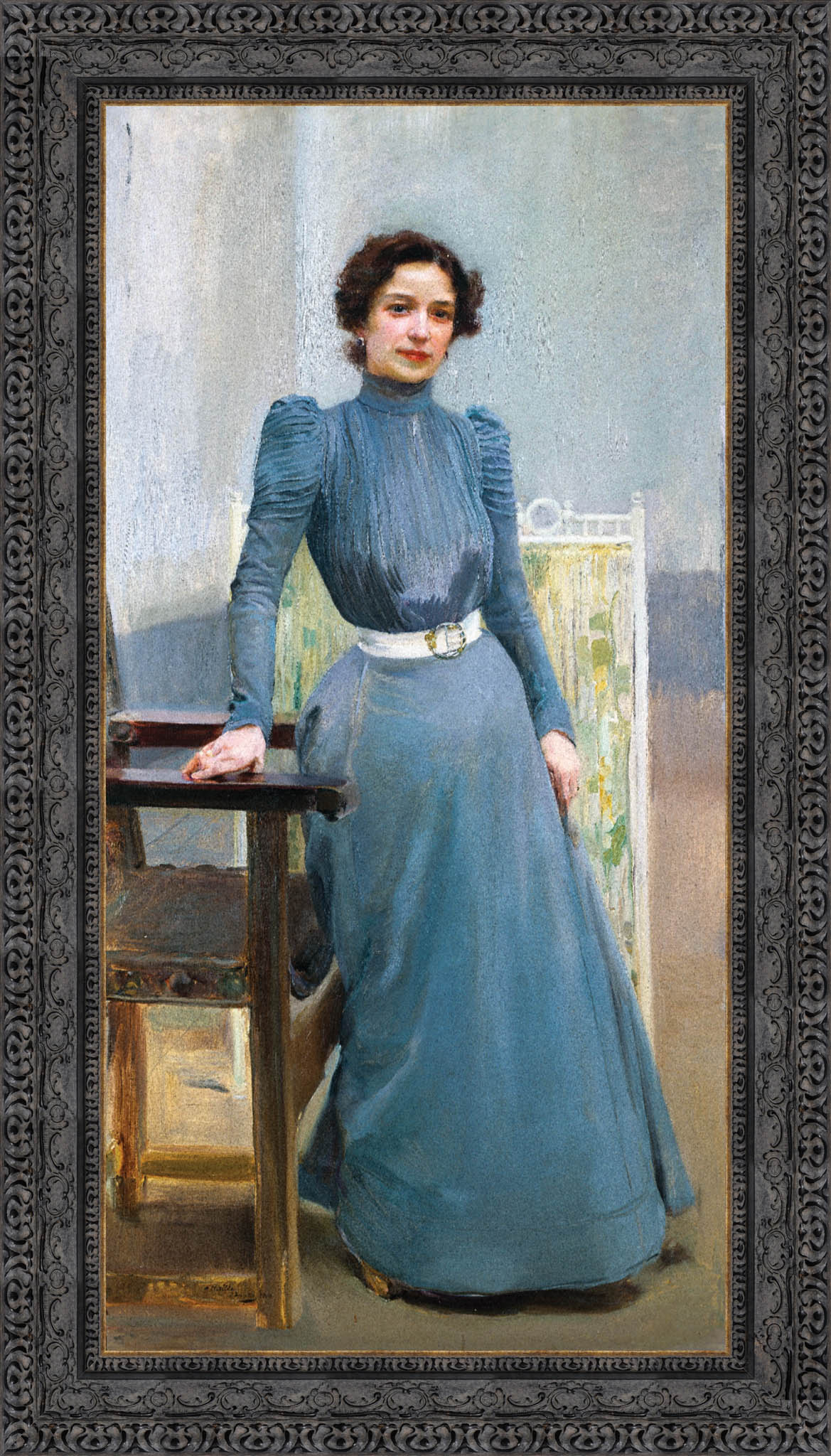 Clotilde In A Grey Dress by Joaquín Sorolla — Framed Giclee Canvas Print | Canvas Classics