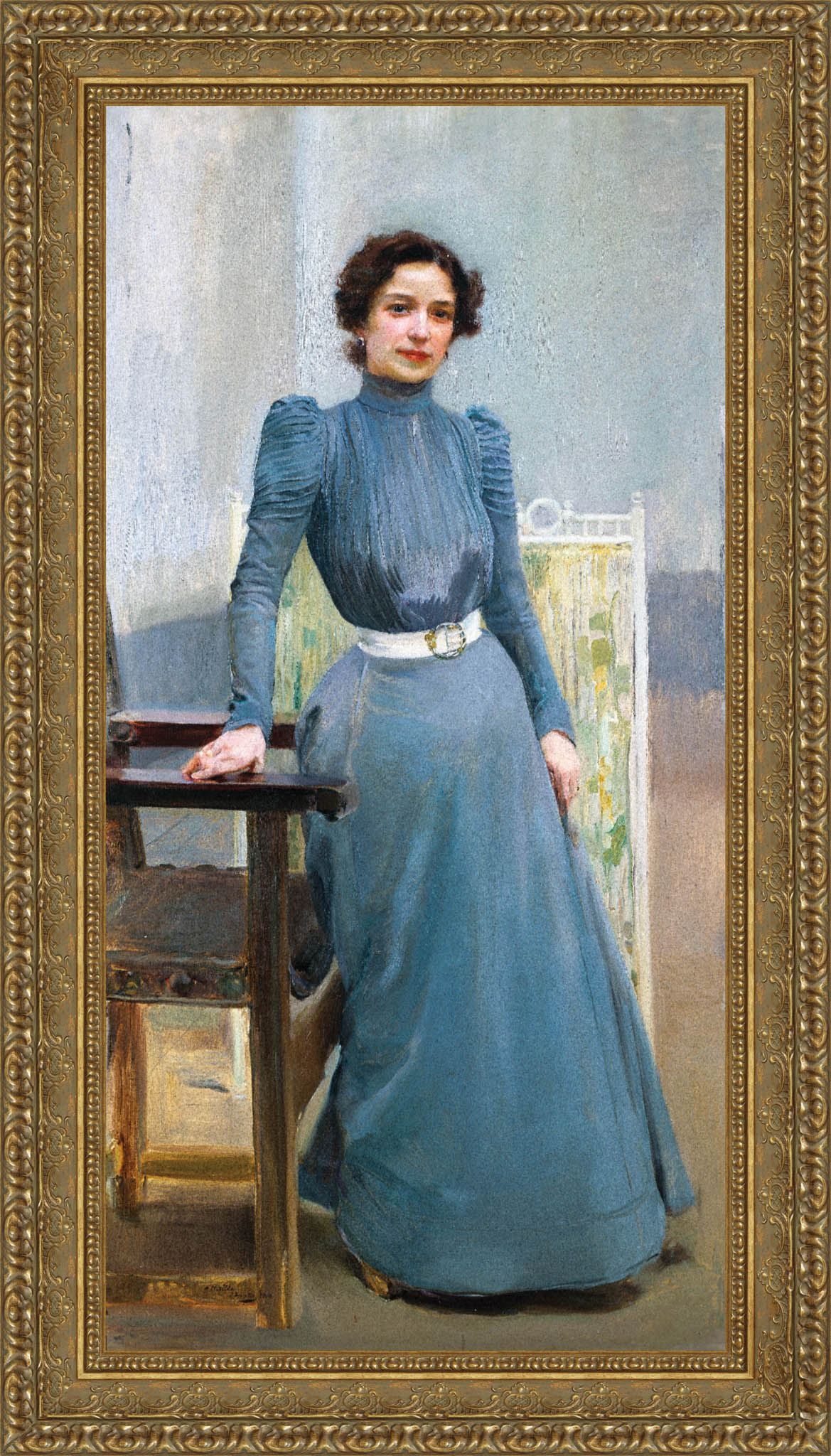Clotilde In A Grey Dress by Joaquín Sorolla — Framed Giclee Canvas Print | Canvas Classics