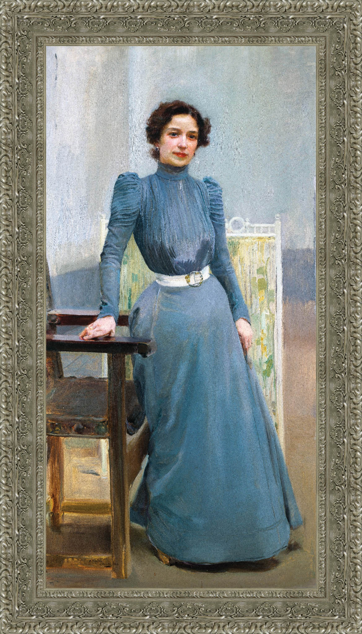 Clotilde In A Grey Dress by Joaquín Sorolla — Framed Giclee Canvas Print | Canvas Classics