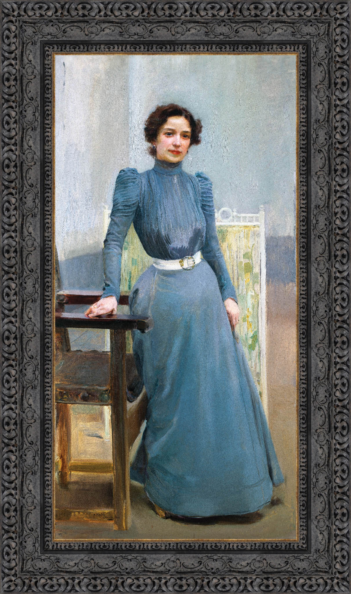 Clotilde In A Grey Dress by Joaquín Sorolla — Framed Giclee Canvas Print | Canvas Classics