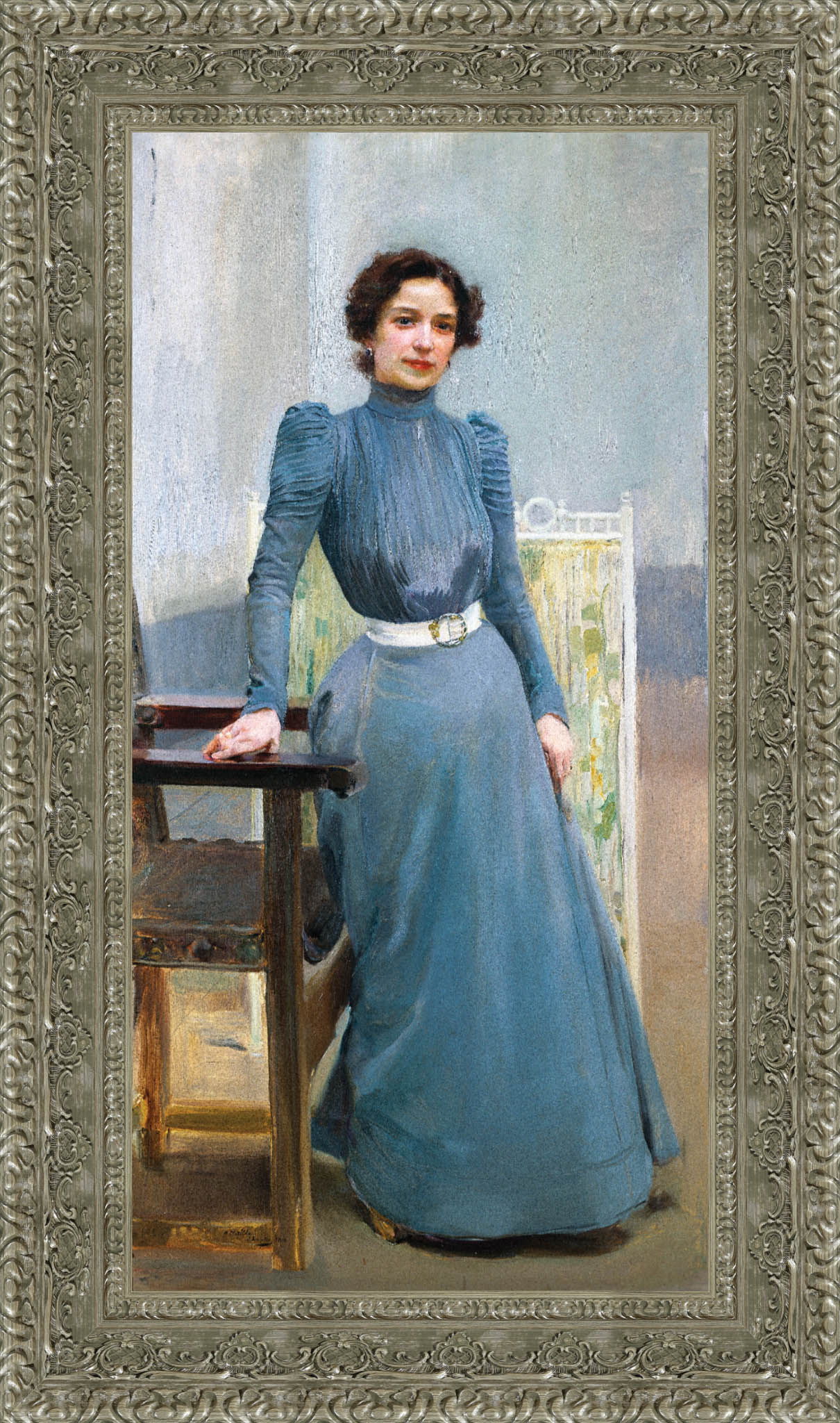 Clotilde In A Grey Dress by Joaquín Sorolla — Framed Giclee Canvas Print | Canvas Classics
