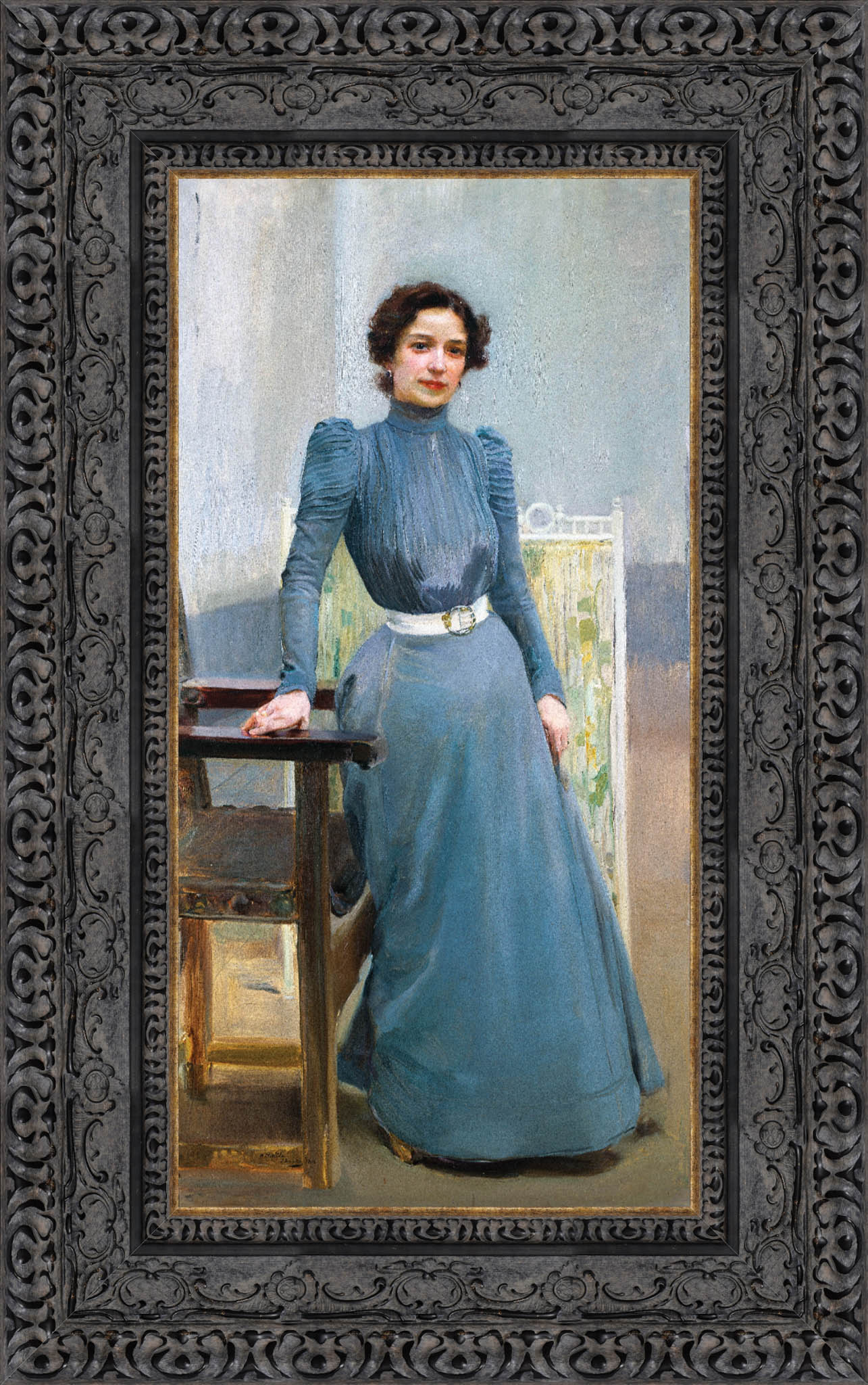Clotilde In A Grey Dress by Joaquín Sorolla — Framed Giclee Canvas Print | Canvas Classics