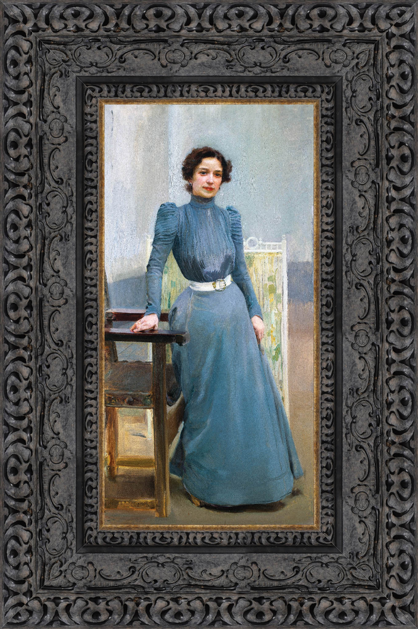 Clotilde In A Grey Dress by Joaquín Sorolla — Framed Giclee Canvas Print | Canvas Classics