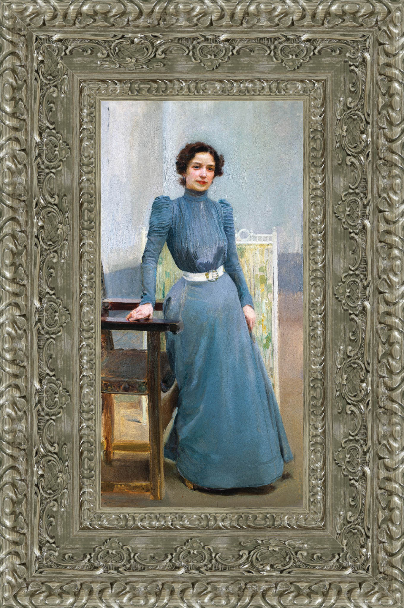 Clotilde In A Grey Dress by Joaquín Sorolla — Framed Giclee Canvas Print | Canvas Classics