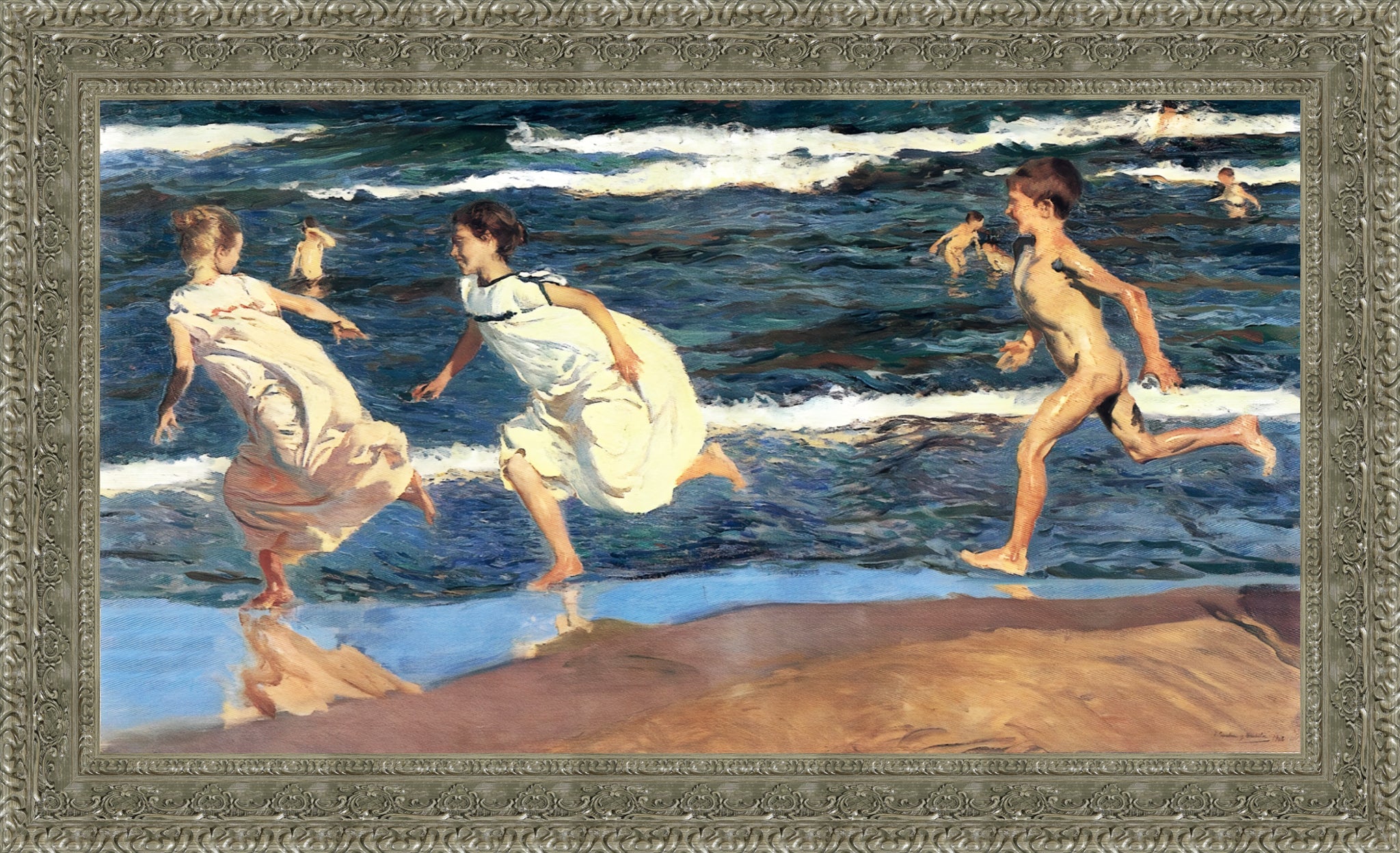 Running Along the Beach – Estate – Silver Frame by Sorolla