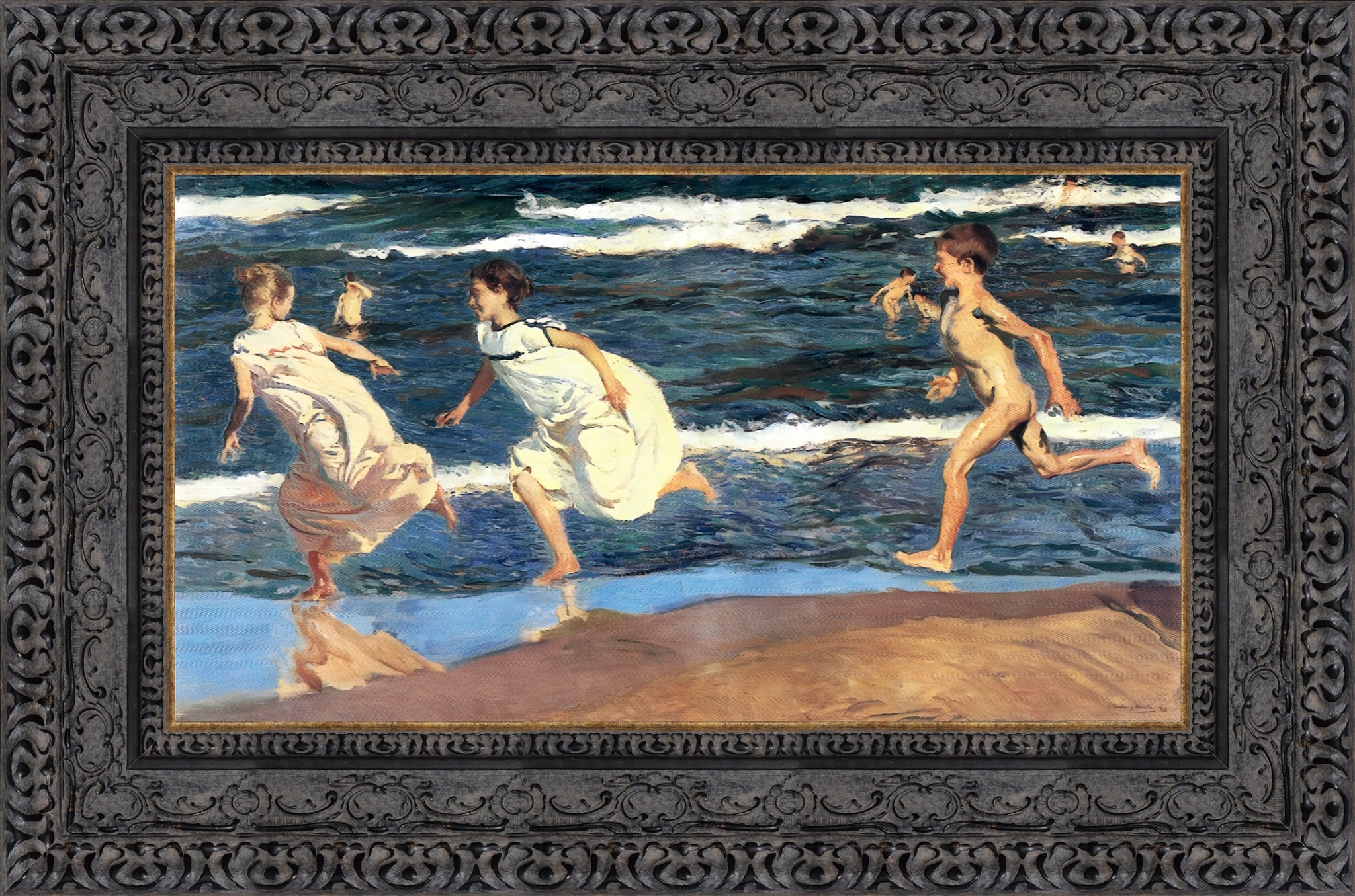 Running Along the Beach – Medium – Dark Bronze Frame by Sorolla