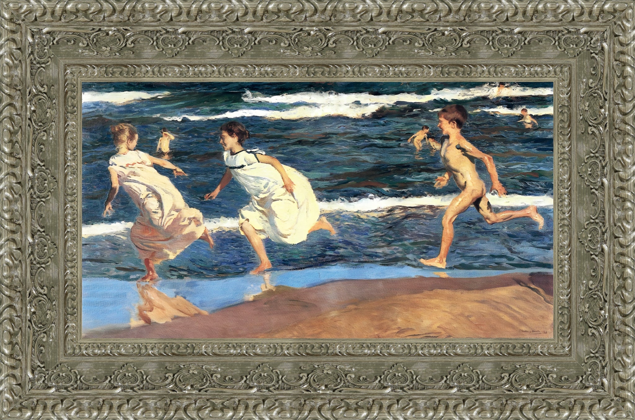 Running Along the Beach – Medium – Silver Frame by Sorolla