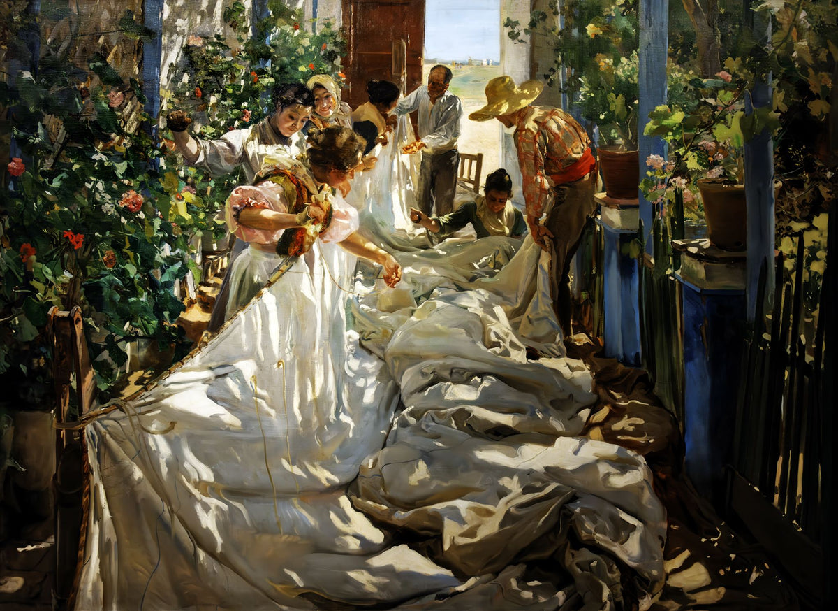 Sewing the Sail – Joaquín Sorolla, 1896, framed