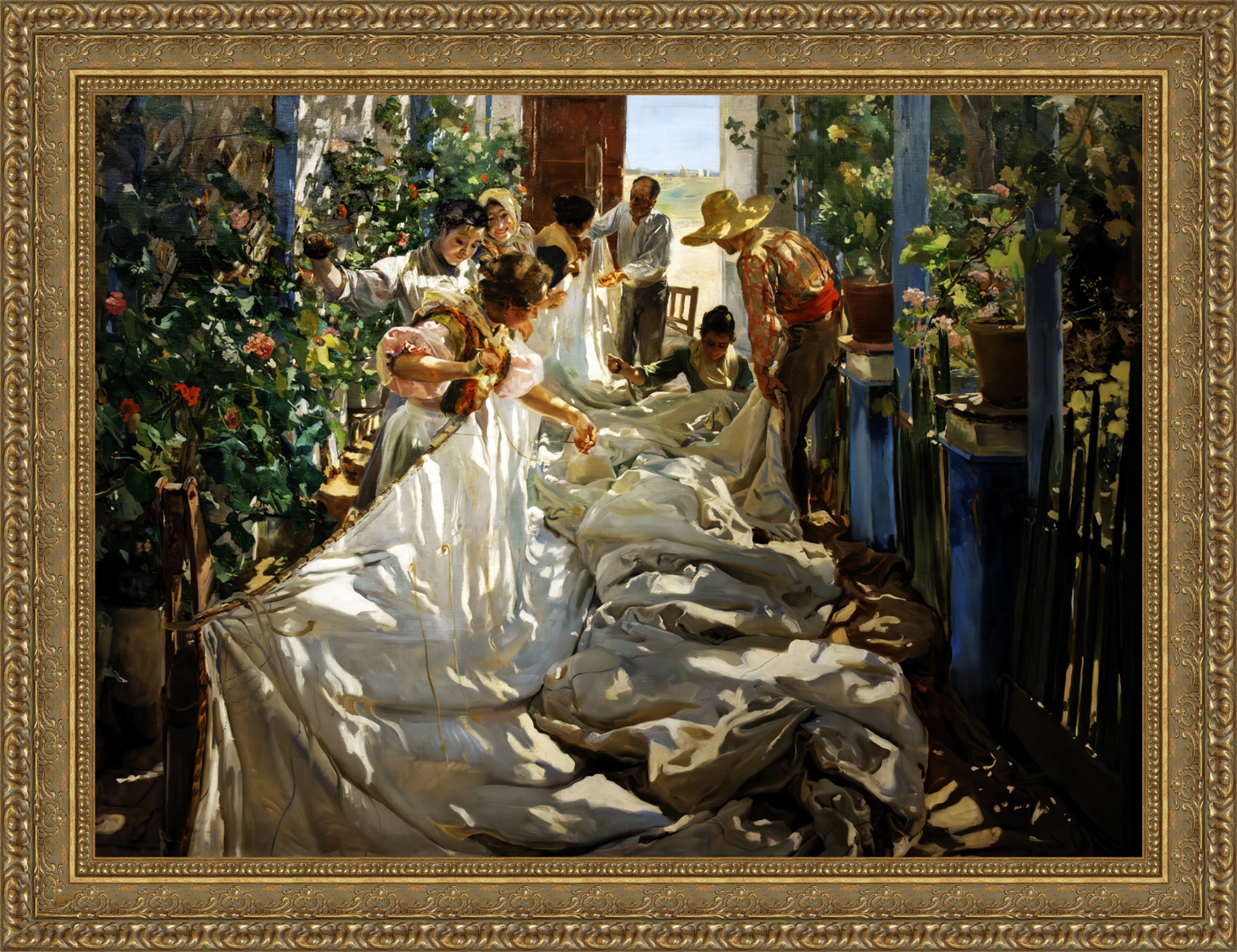 Sewing the Sail – Estate – Gold Frame by Sorolla