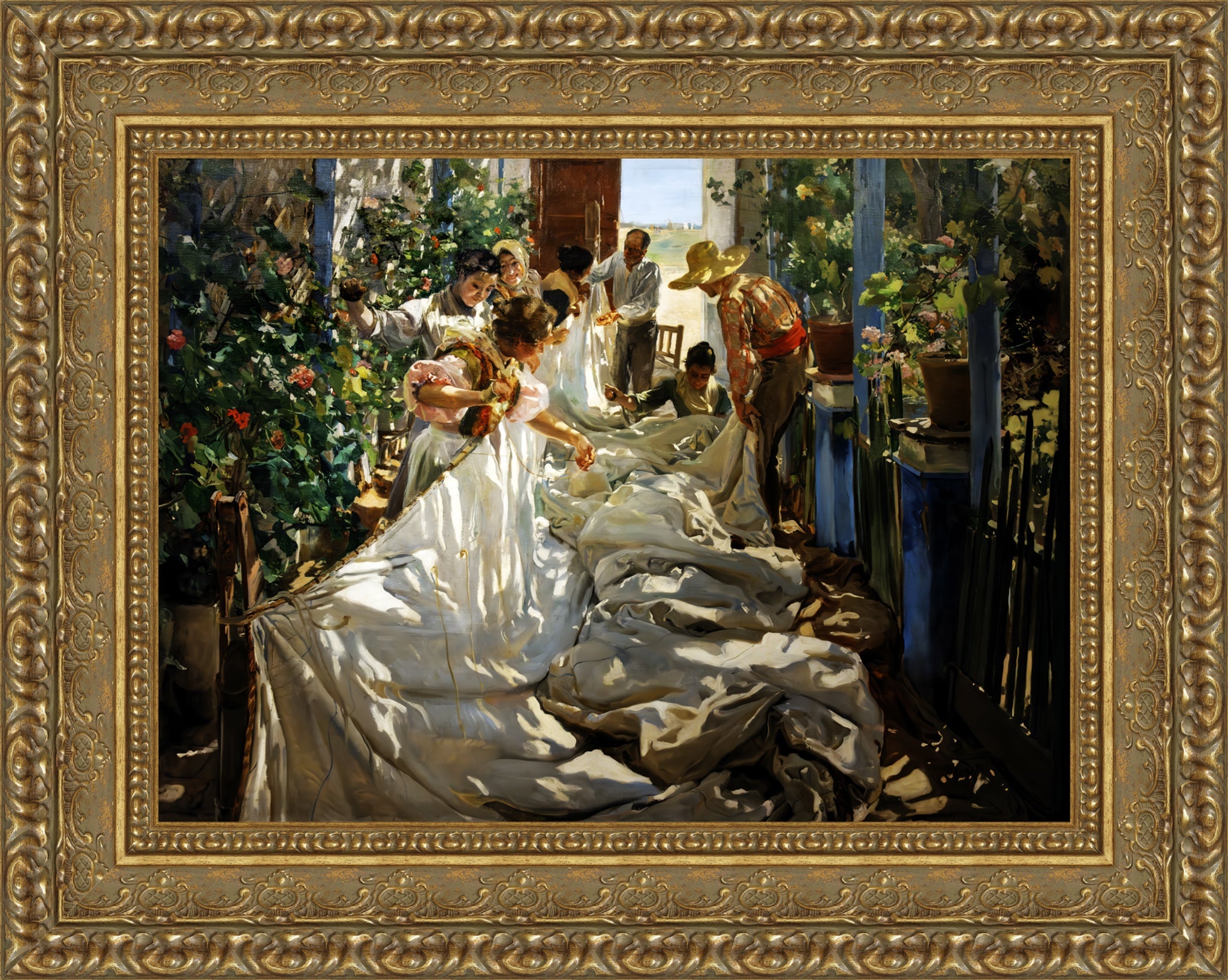 Sewing the Sail – Medium – Gold Frame by Sorolla