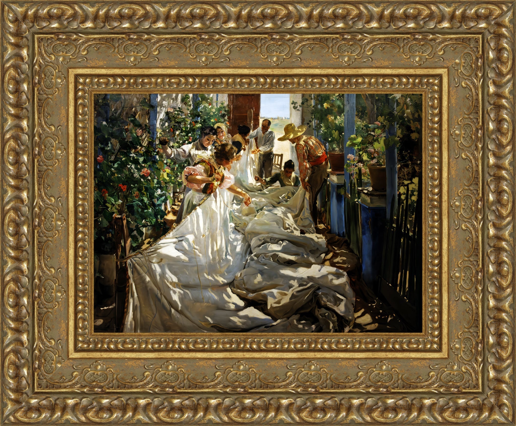 Sewing the Sail – Small – Gold Frame by Sorolla