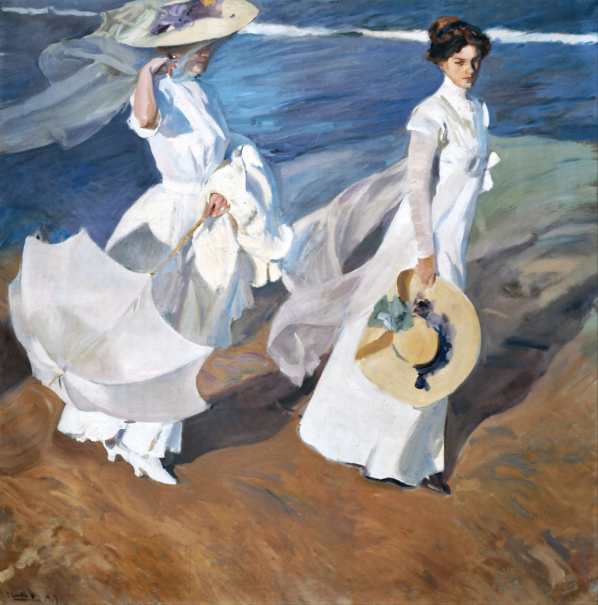 Strolling Along the Seashore – Joaquín Sorolla, 1909, framed