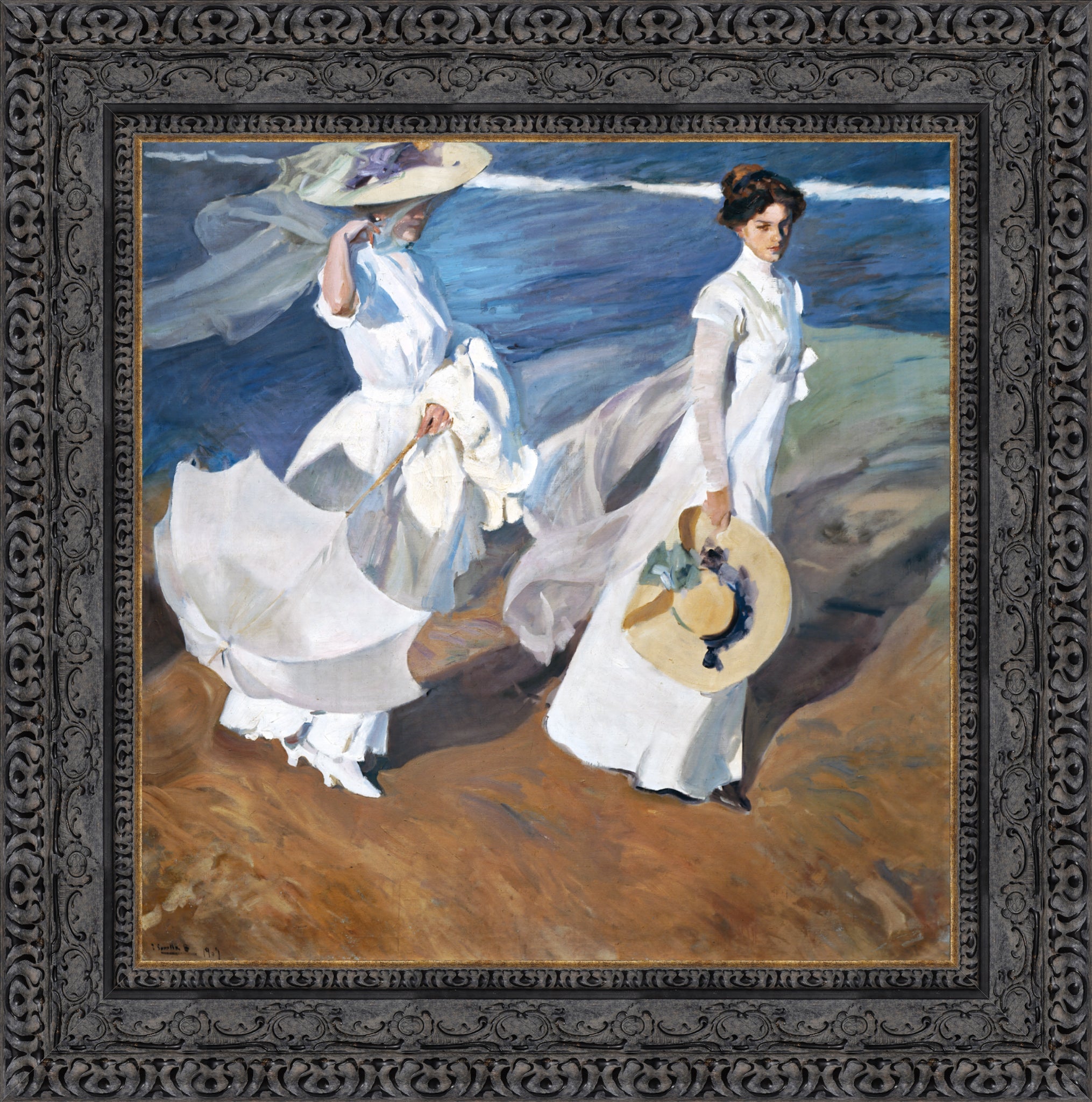 Strolling Along the Seashore – Large – Dark Bronze Frame by Sorolla