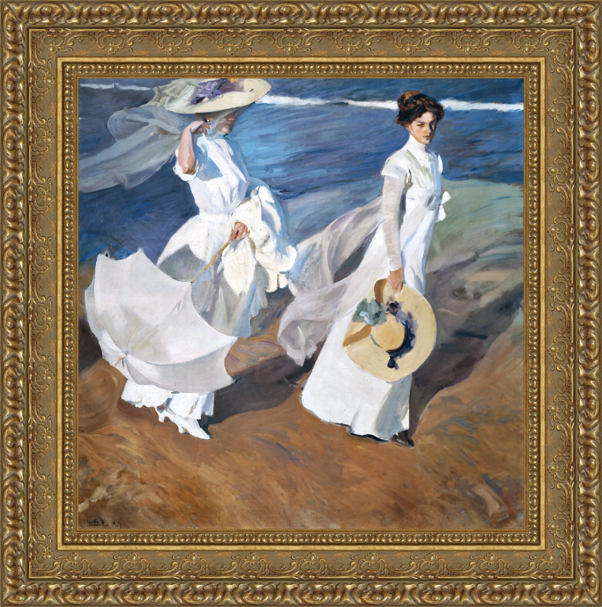 Strolling Along the Seashore – Large – Gold Frame by Sorolla