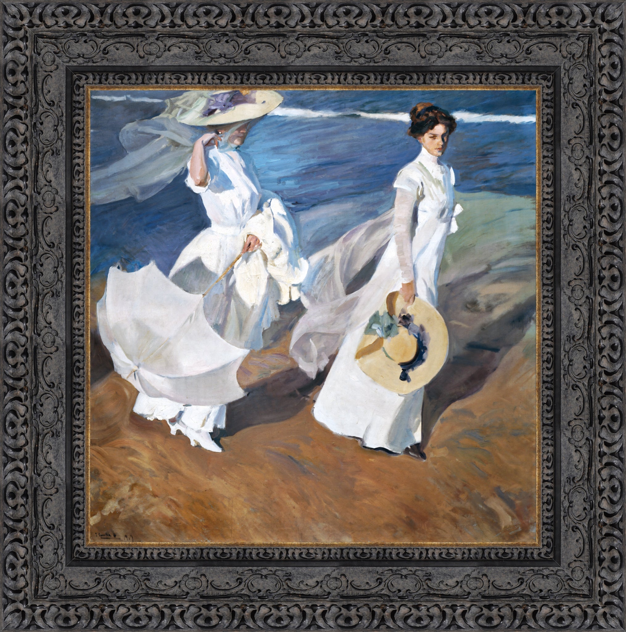 Strolling Along the Seashore – Medium – Dark Bronze Frame by Sorolla