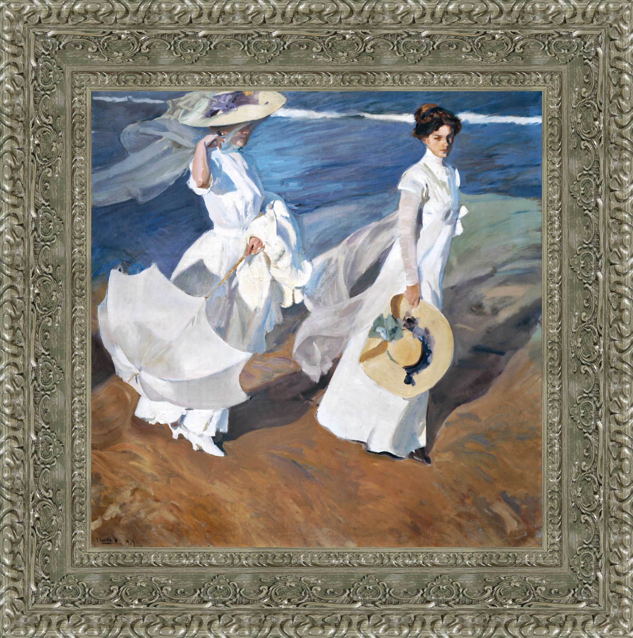 Strolling Along the Seashore – Medium – Silver Frame by Sorolla