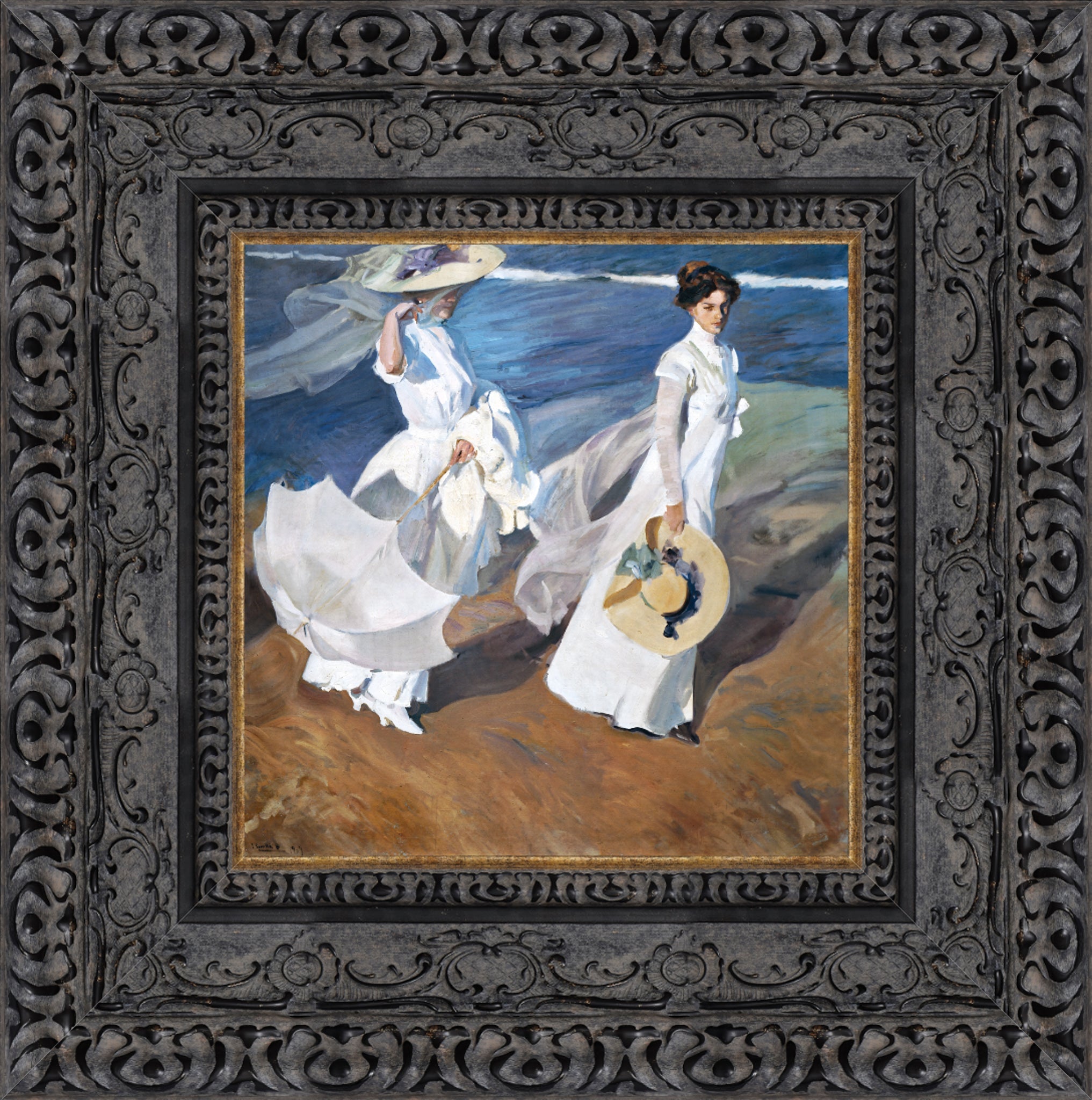 Strolling Along the Seashore – Small – Dark Bronze Frame by Sorolla