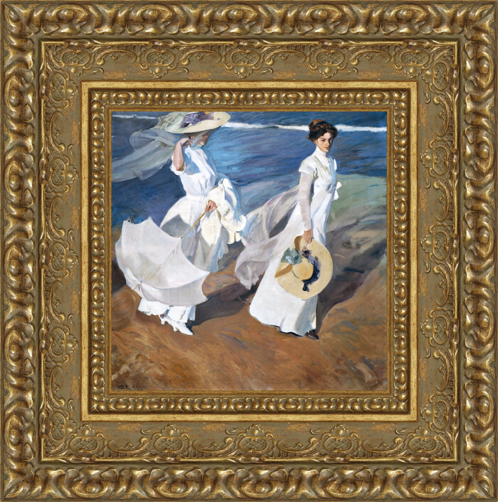 Strolling Along the Seashore – Small – Gold Frame by Sorolla