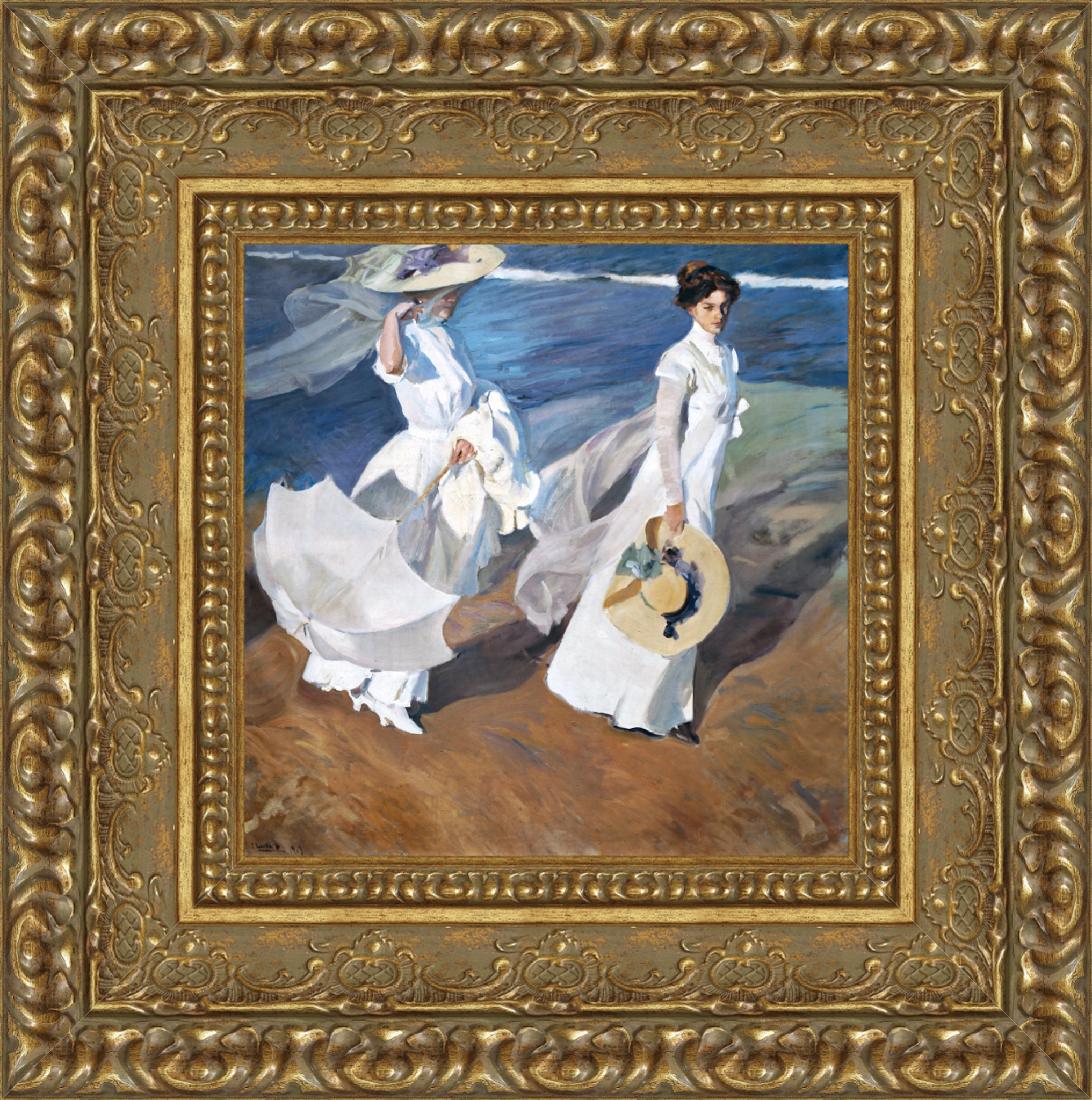 Strolling Along the Seashore – Small – Gold Frame by Sorolla
