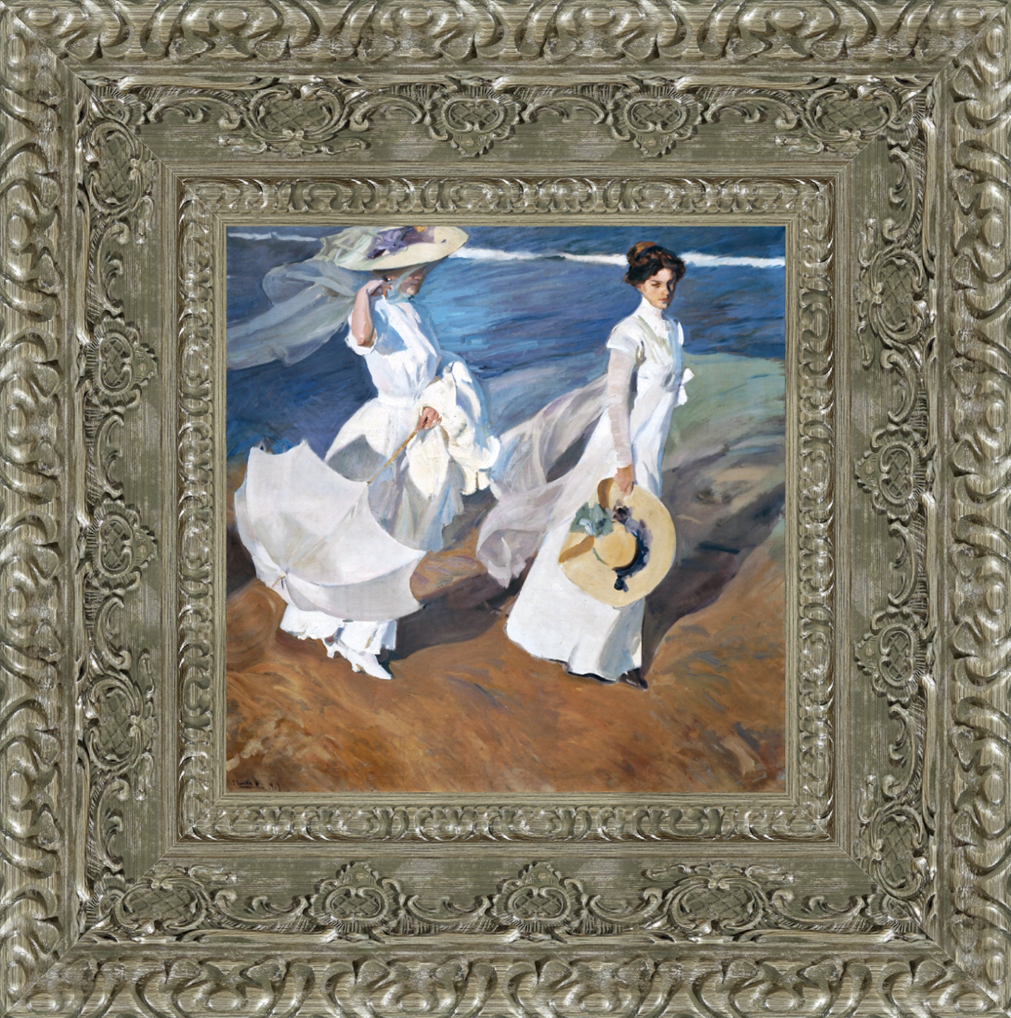 Strolling Along the Seashore – Small – Silver Frame by Sorolla