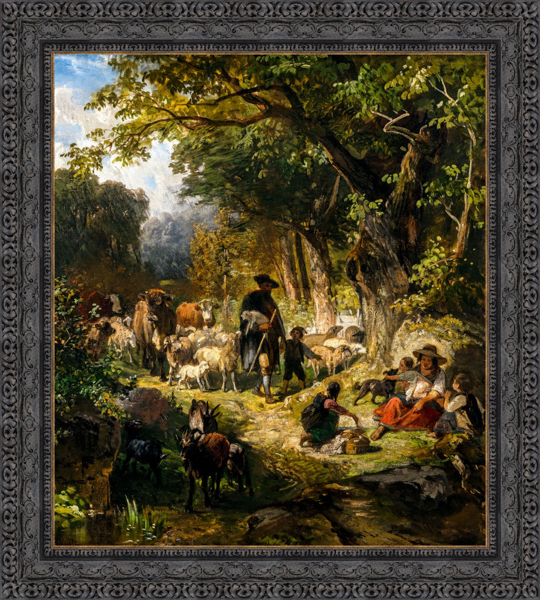 Forest Landscape With Herders And Cattle
