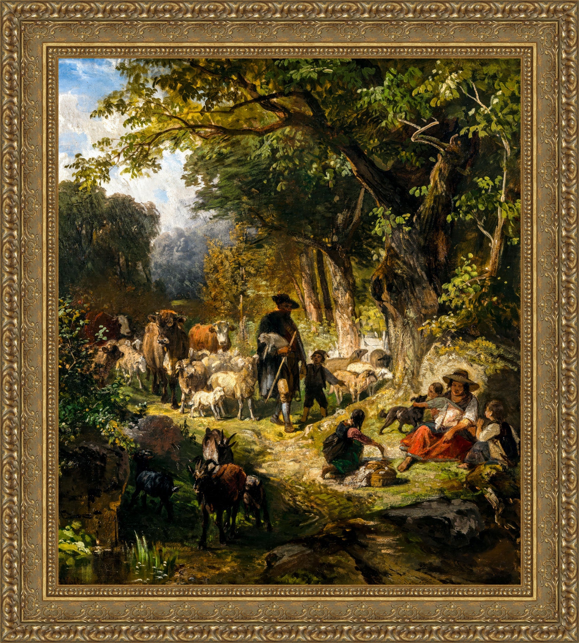 Forest Landscape With Herders And Cattle
