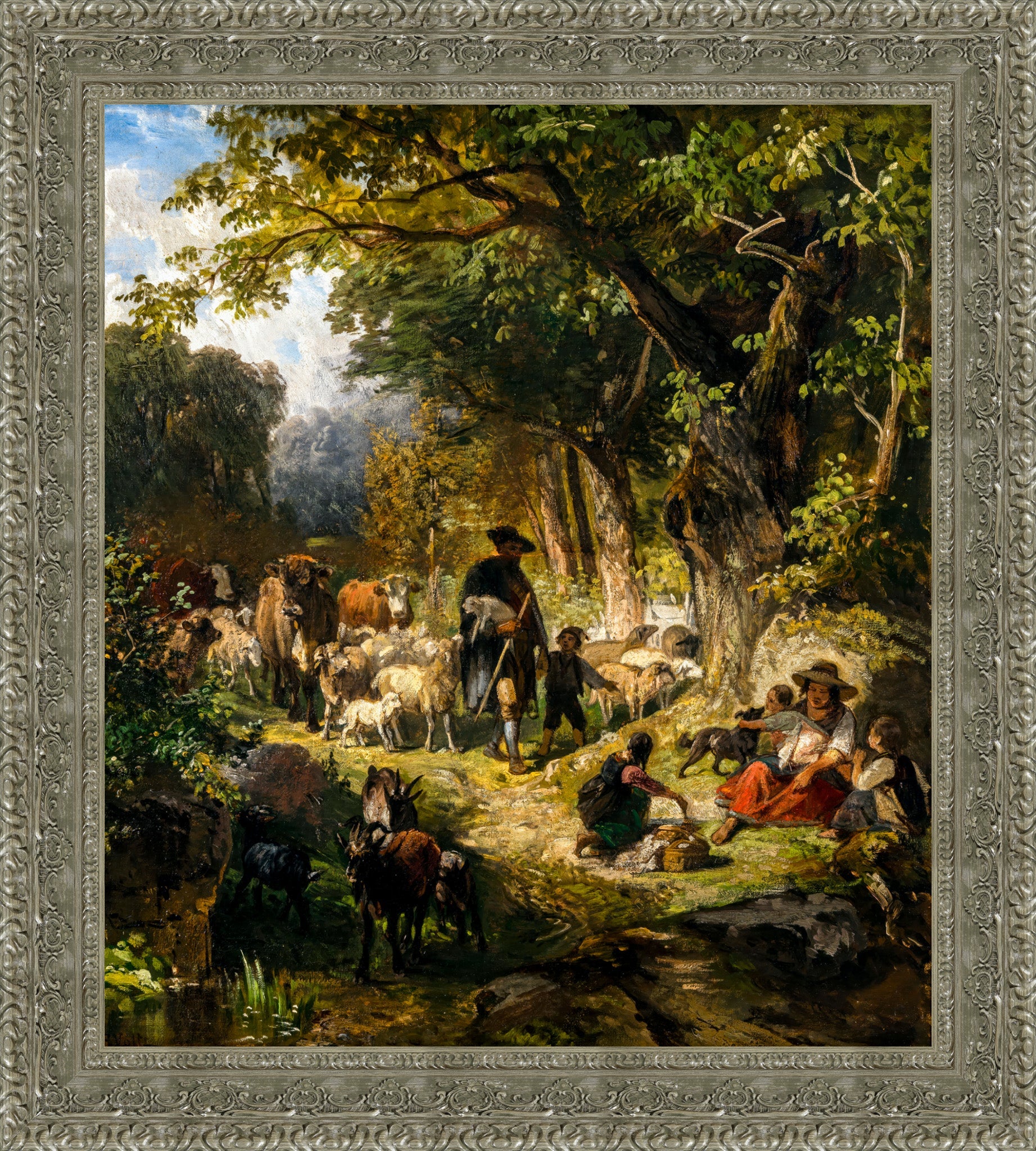Forest Landscape With Herders And Cattle