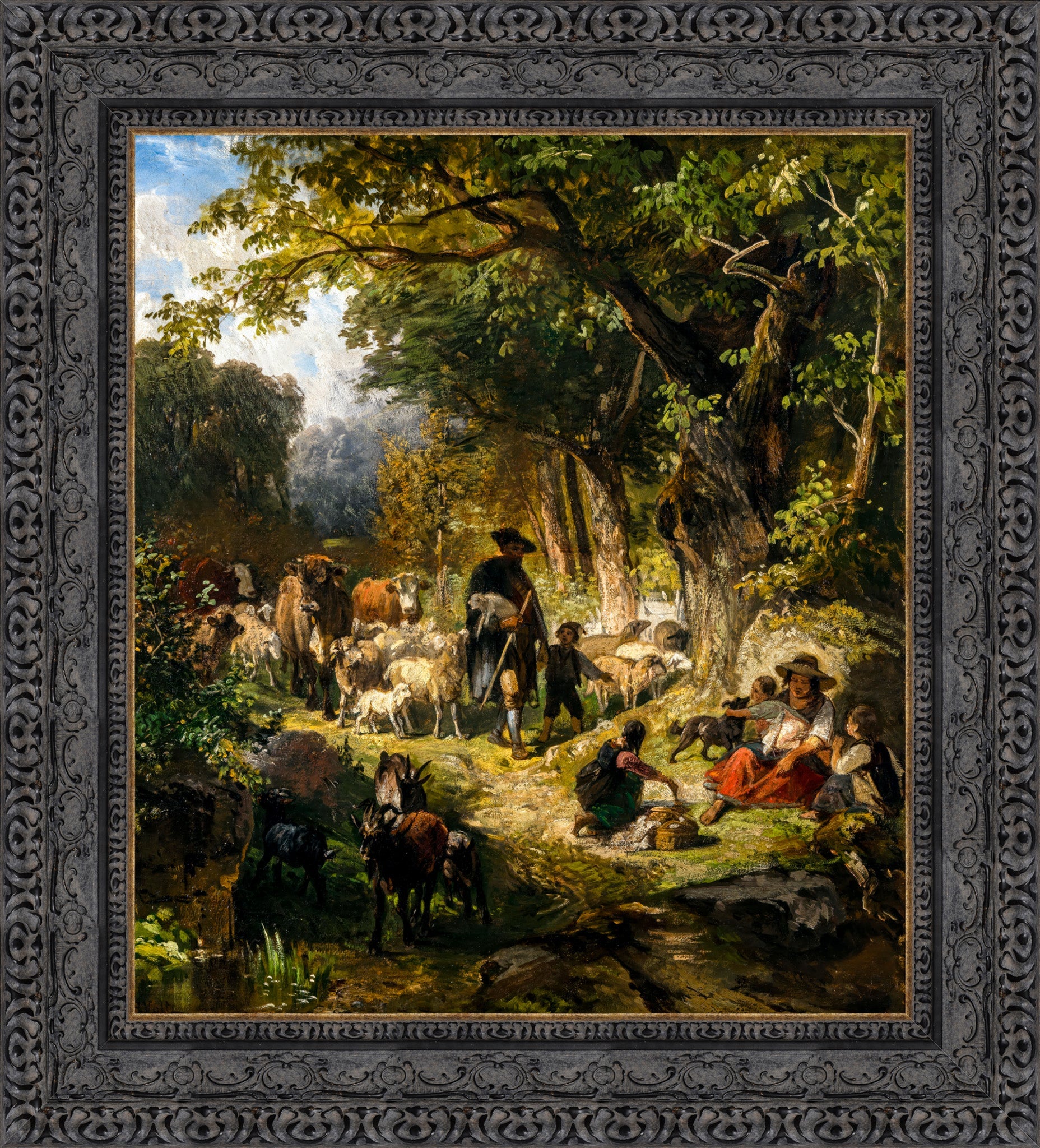 Forest Landscape With Herders And Cattle