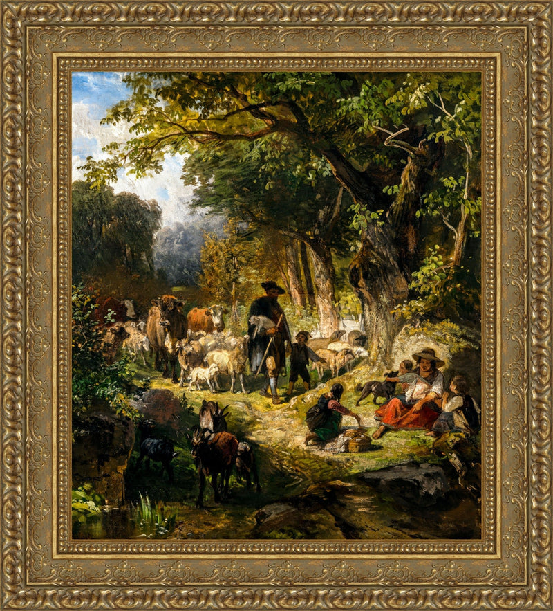 Forest Landscape with Herders and Cattle (Waldlandschaft mit Hirten und Vieh) – Johann Friedrich Voltz, c. 1860s