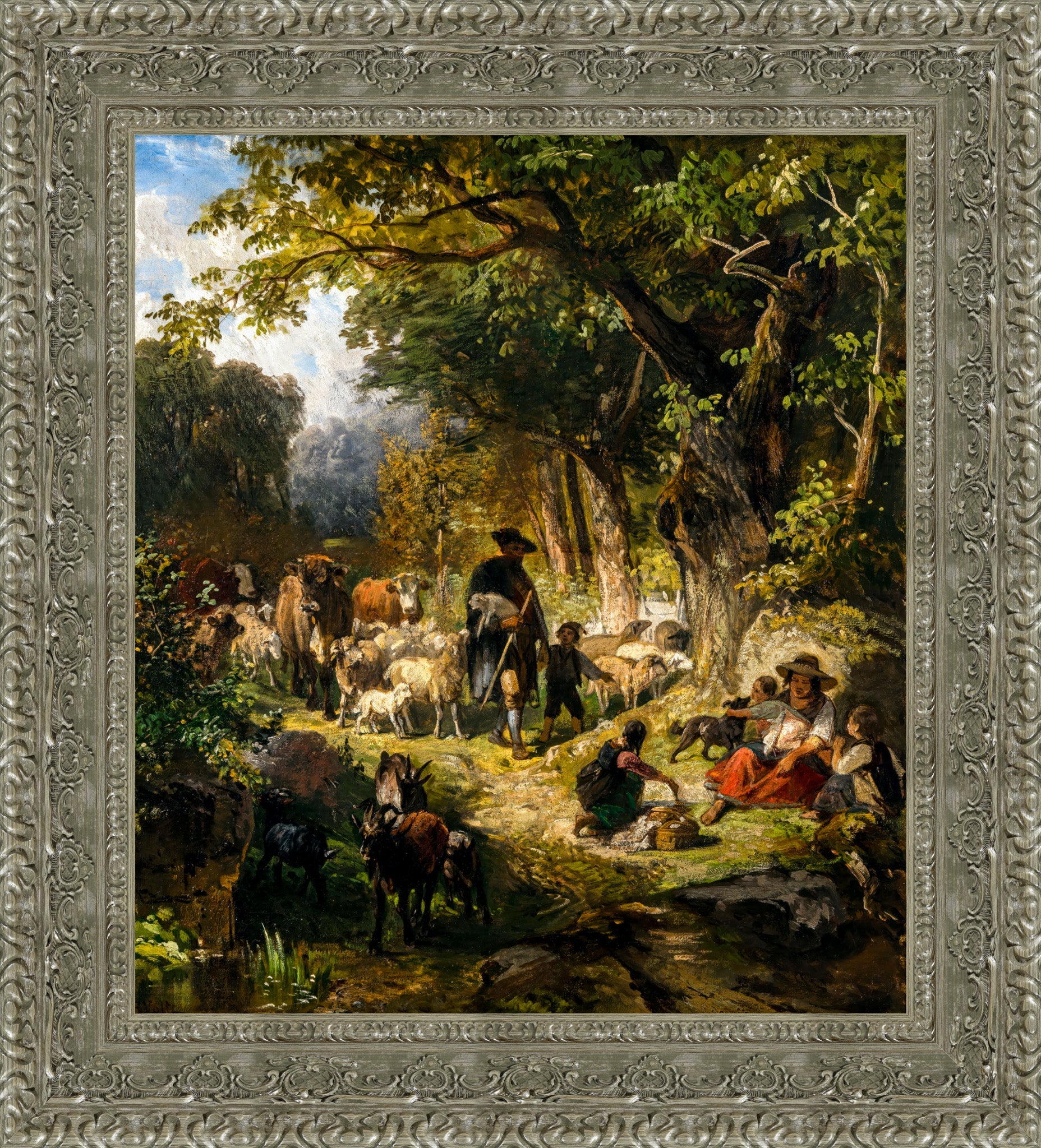 Forest Landscape With Herders And Cattle