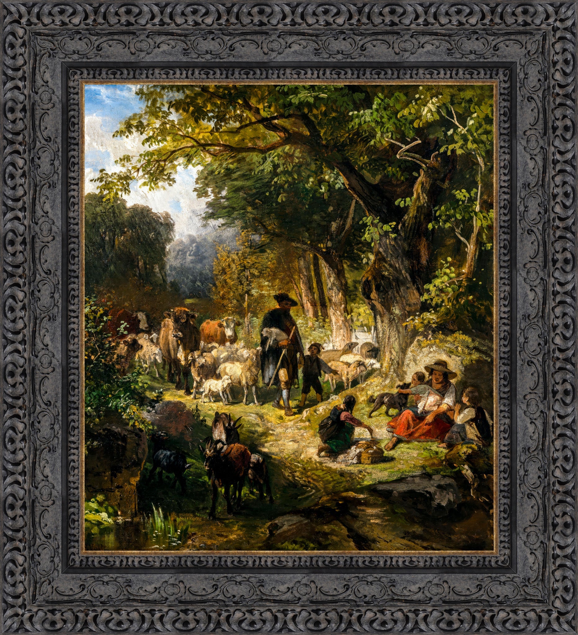 Forest Landscape With Herders And Cattle