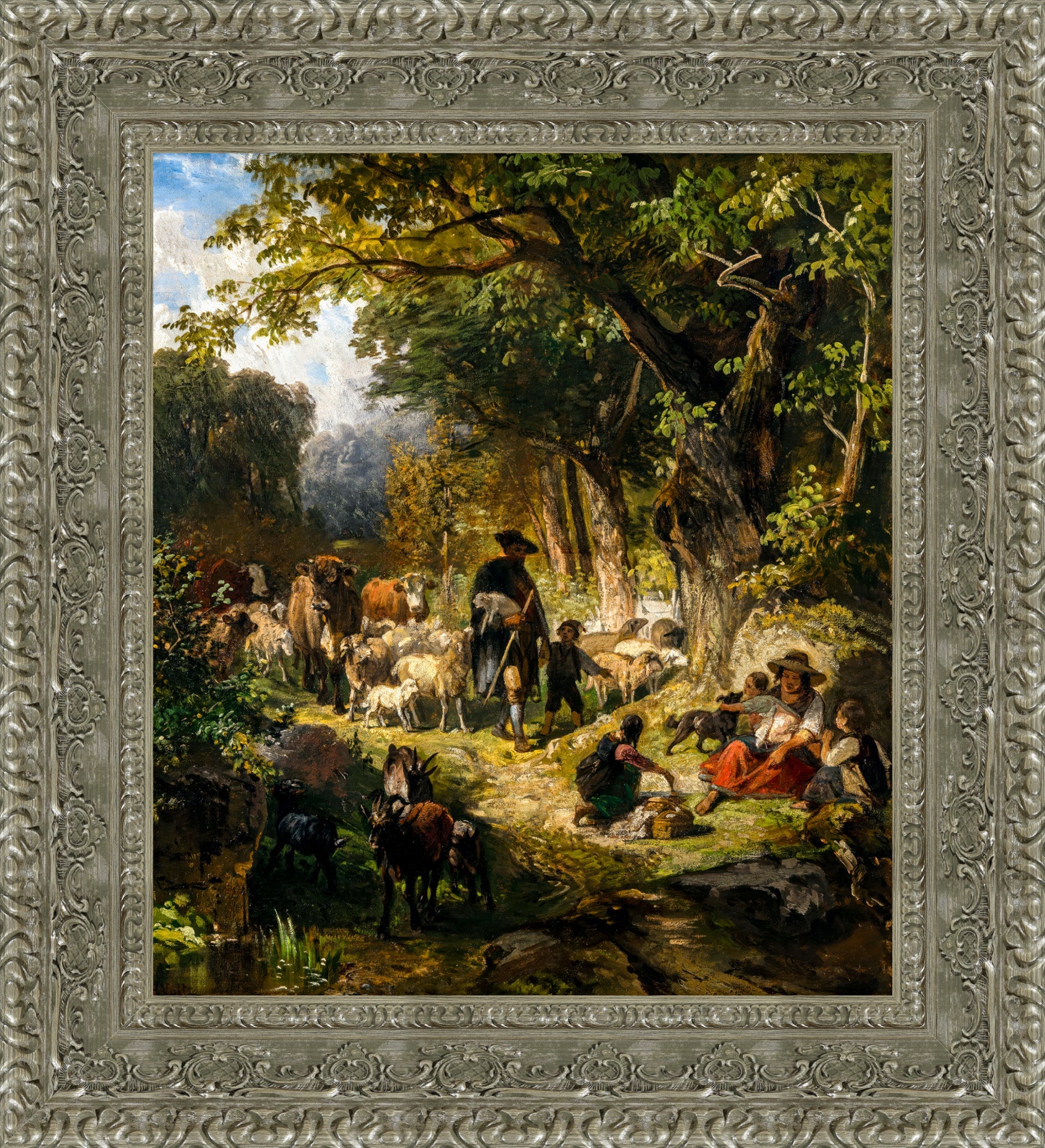 Forest Landscape With Herders And Cattle