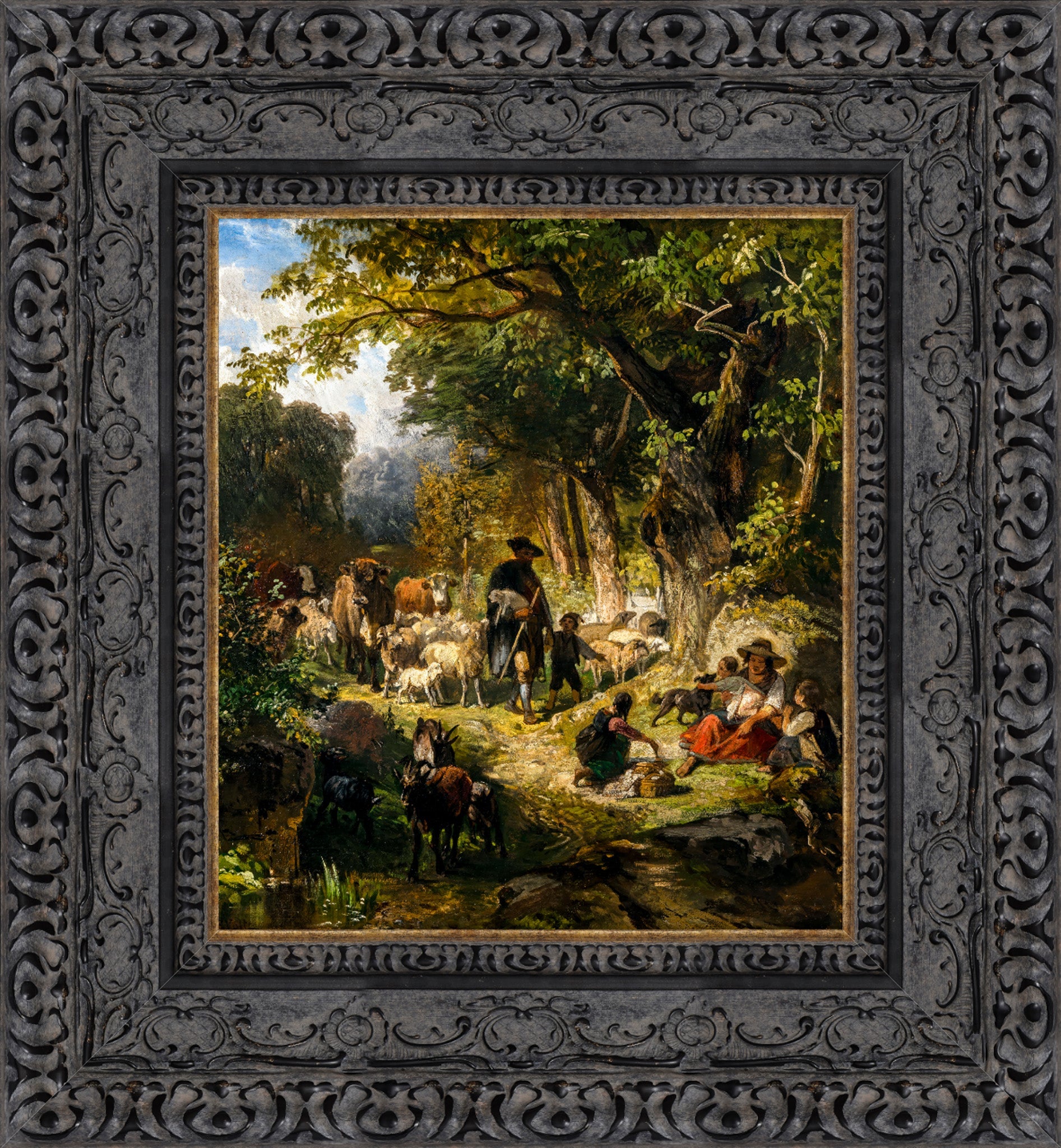 Forest Landscape With Herders And Cattle