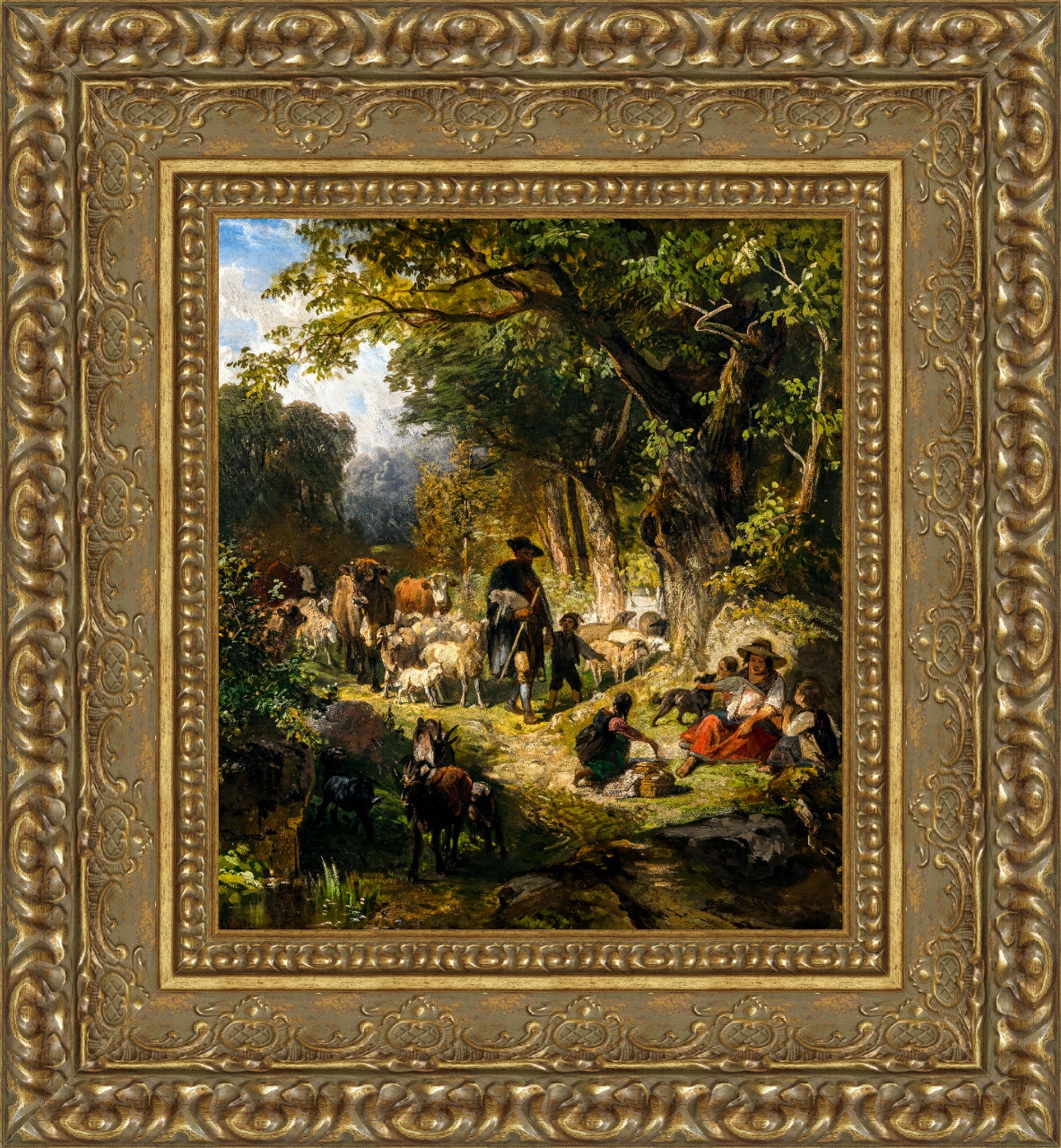 Forest Landscape With Herders And Cattle