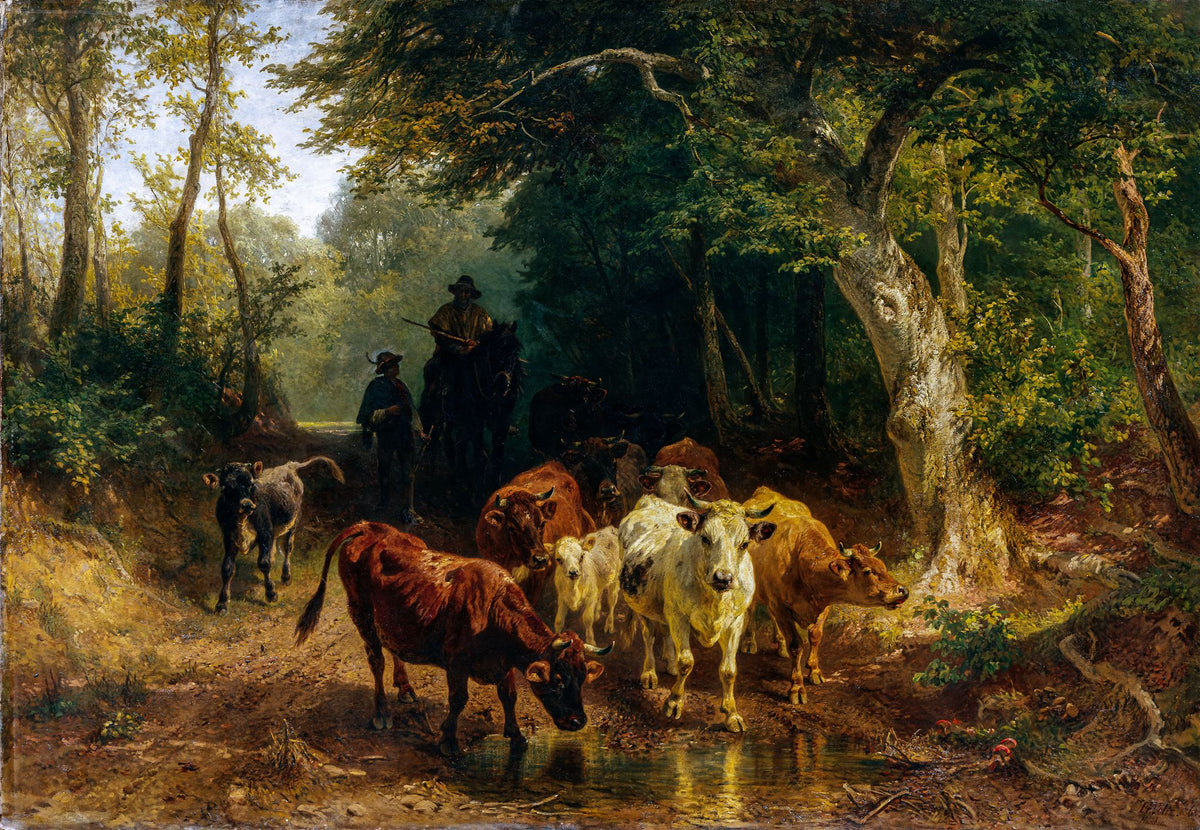 Return of the Cattle Herd in Autumn (Heimkehr der Rinderherde im Herbst) – Johann Friedrich Voltz, 1868, framed