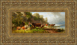 Young Shepherd with Cattle at the Lakeshore (Junger Hirte mit Rindern am Seeufer) – Johann Friedrich Voltz, 1854