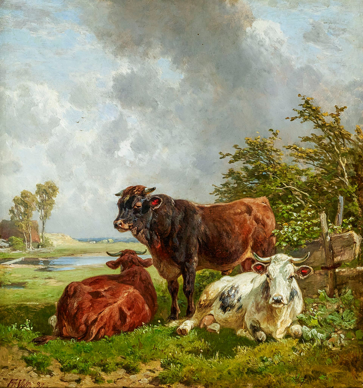 Resting Cattle (Rastende Rinder) – Johann Friedrich Voltz, 1852, framed