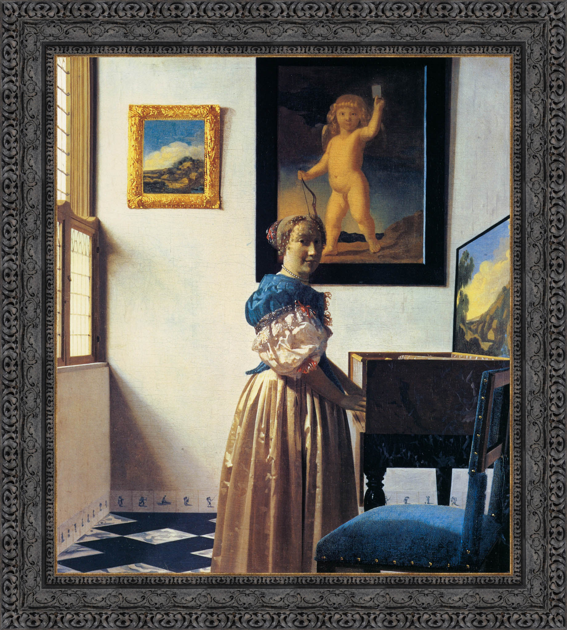 Lady At The Virginal by Johannes Vermeer — Framed Giclee Canvas Print | Canvas Classics