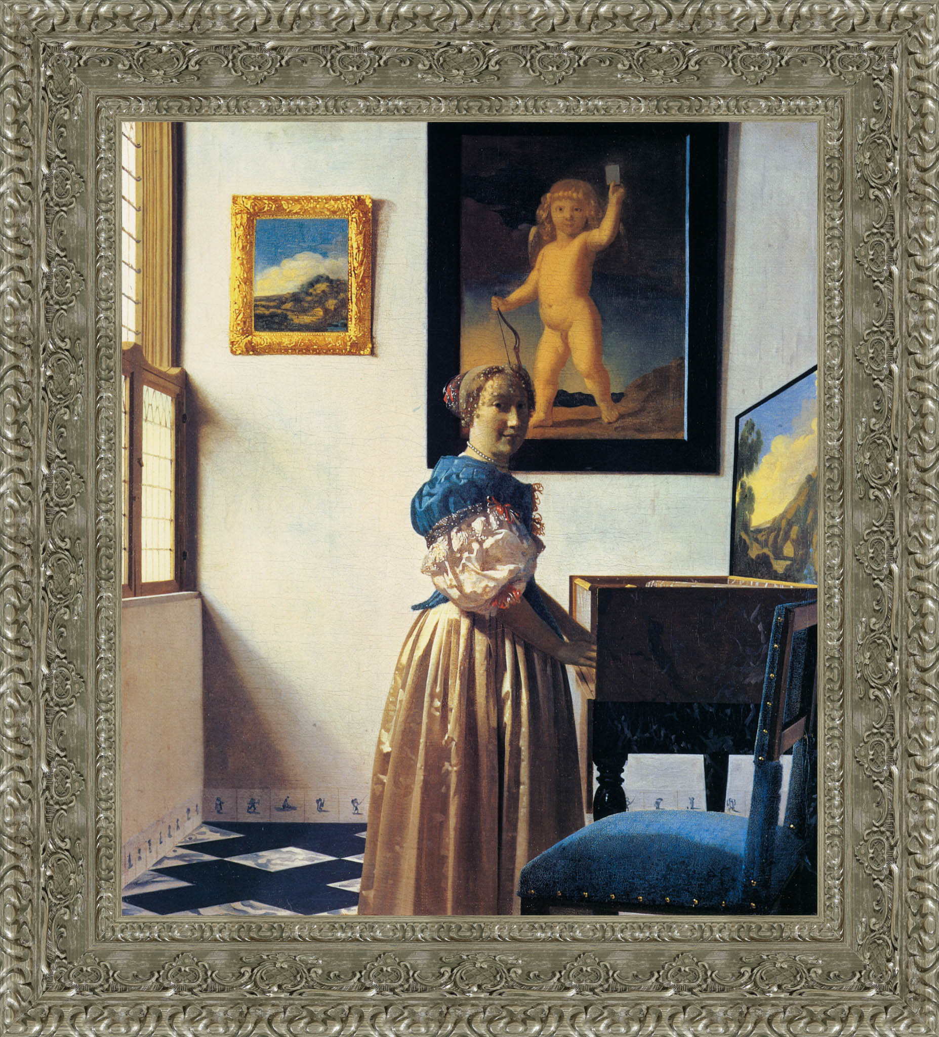 Lady At The Virginal by Johannes Vermeer — Framed Giclee Canvas Print | Canvas Classics